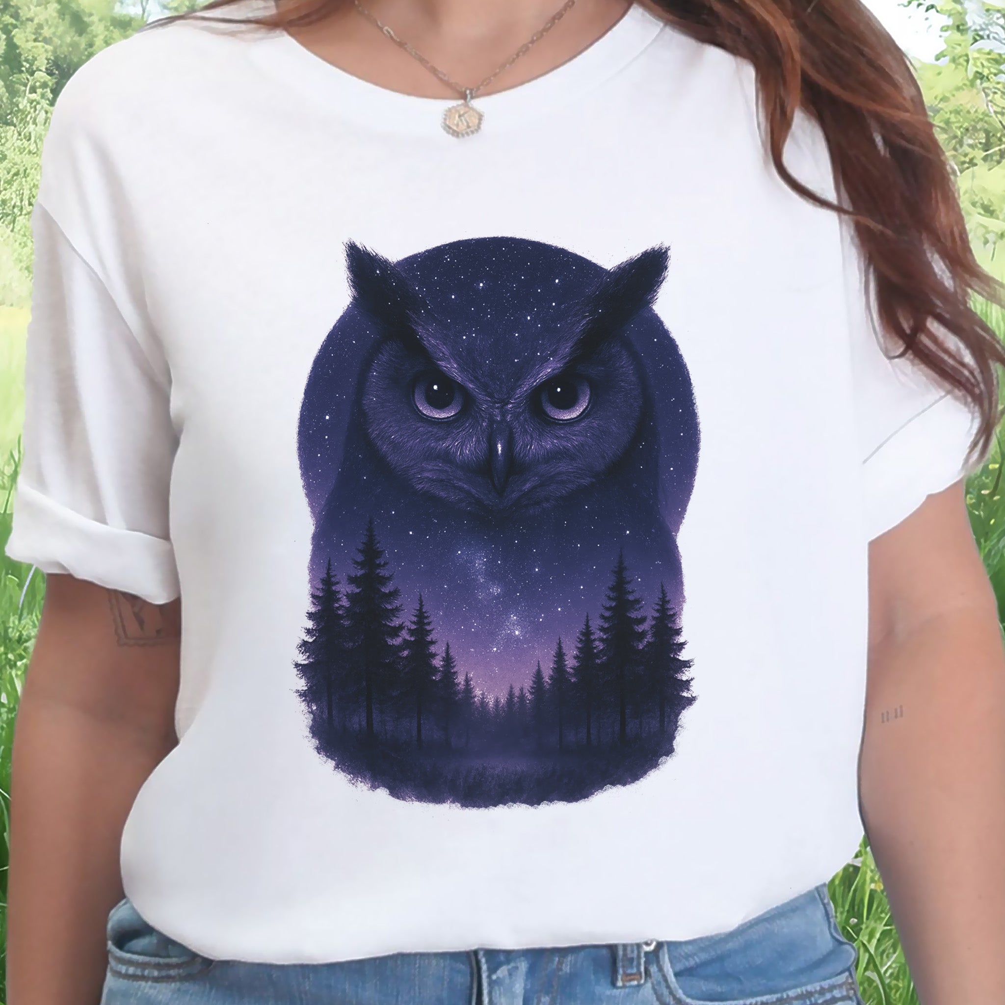 Mystic Night Owl T-Shirt – Celestial Forest Spirit Animal Tee