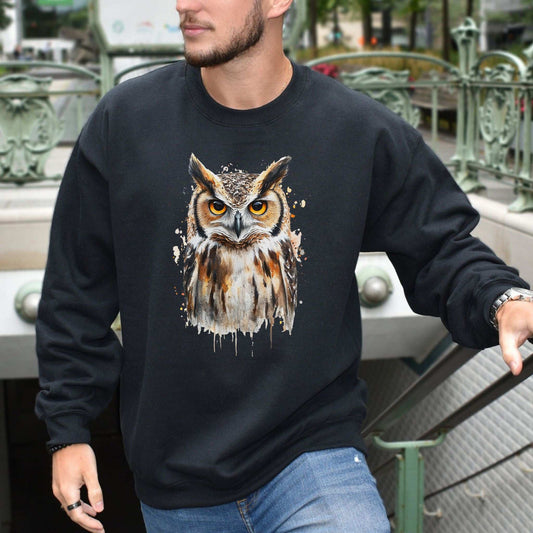 Watercolor Owl Portrait Sweatshirt – Realistic Bird Art for Owl Lovers
