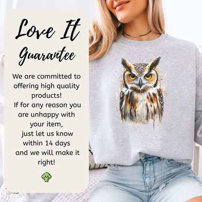 Watercolor Owl Portrait Sweatshirt – Realistic Bird Art for Owl Lovers