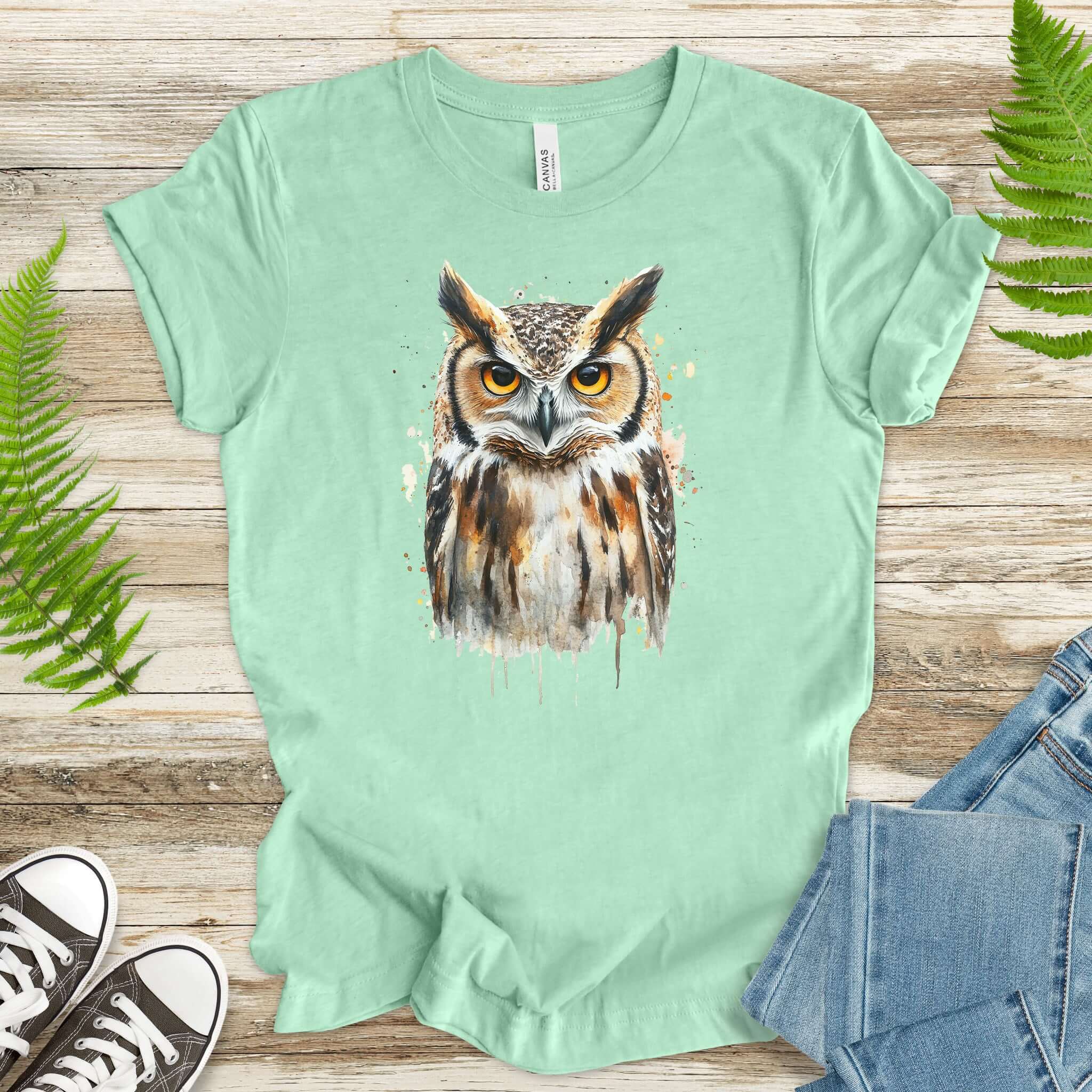 Watercolor Owl Portrait T-Shirt – Realistic Bird Art Tee for Owl Lovers
