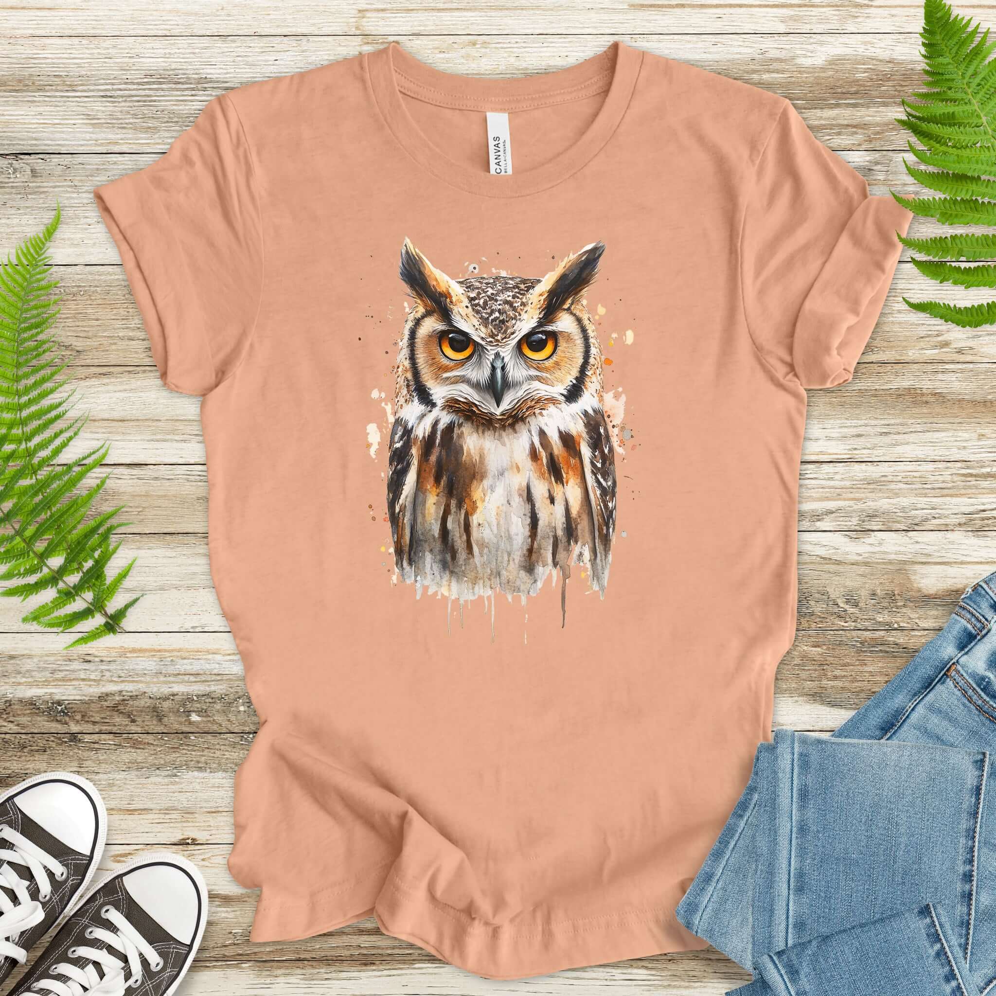 Watercolor Owl Portrait T-Shirt – Realistic Bird Art Tee for Owl Lovers
