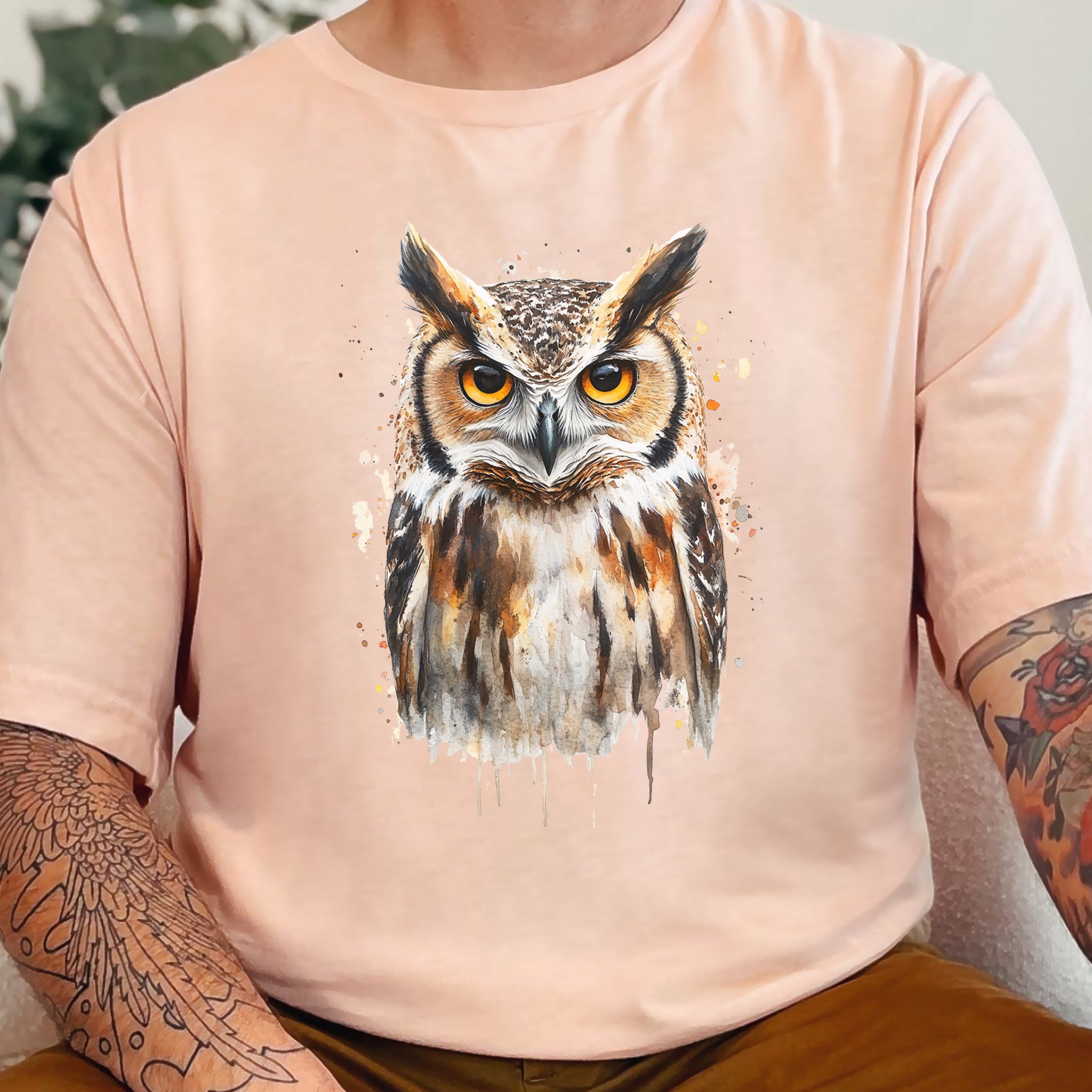 Watercolor Owl Portrait T-Shirt – Realistic Bird Art Tee for Owl Lovers