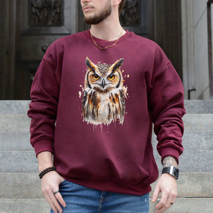 Watercolor Owl Portrait Sweatshirt – Realistic Bird Art for Owl Lovers