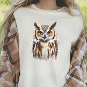 Watercolor Owl Portrait T-Shirt – Realistic Bird Art Tee for Owl Lovers