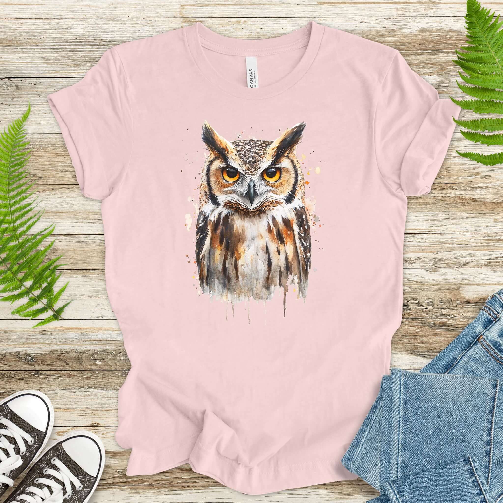Watercolor Owl Portrait T-Shirt – Realistic Bird Art Tee for Owl Lovers