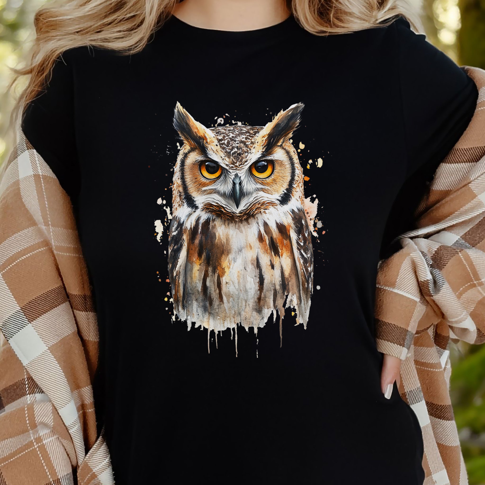 Watercolor Owl Portrait T-Shirt – Realistic Bird Art Tee for Owl Lovers
