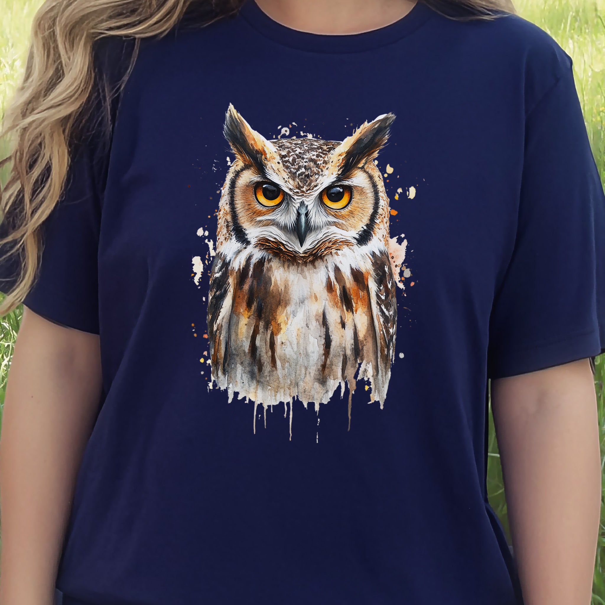 Watercolor Owl Portrait T-Shirt – Realistic Bird Art Tee for Owl Lovers