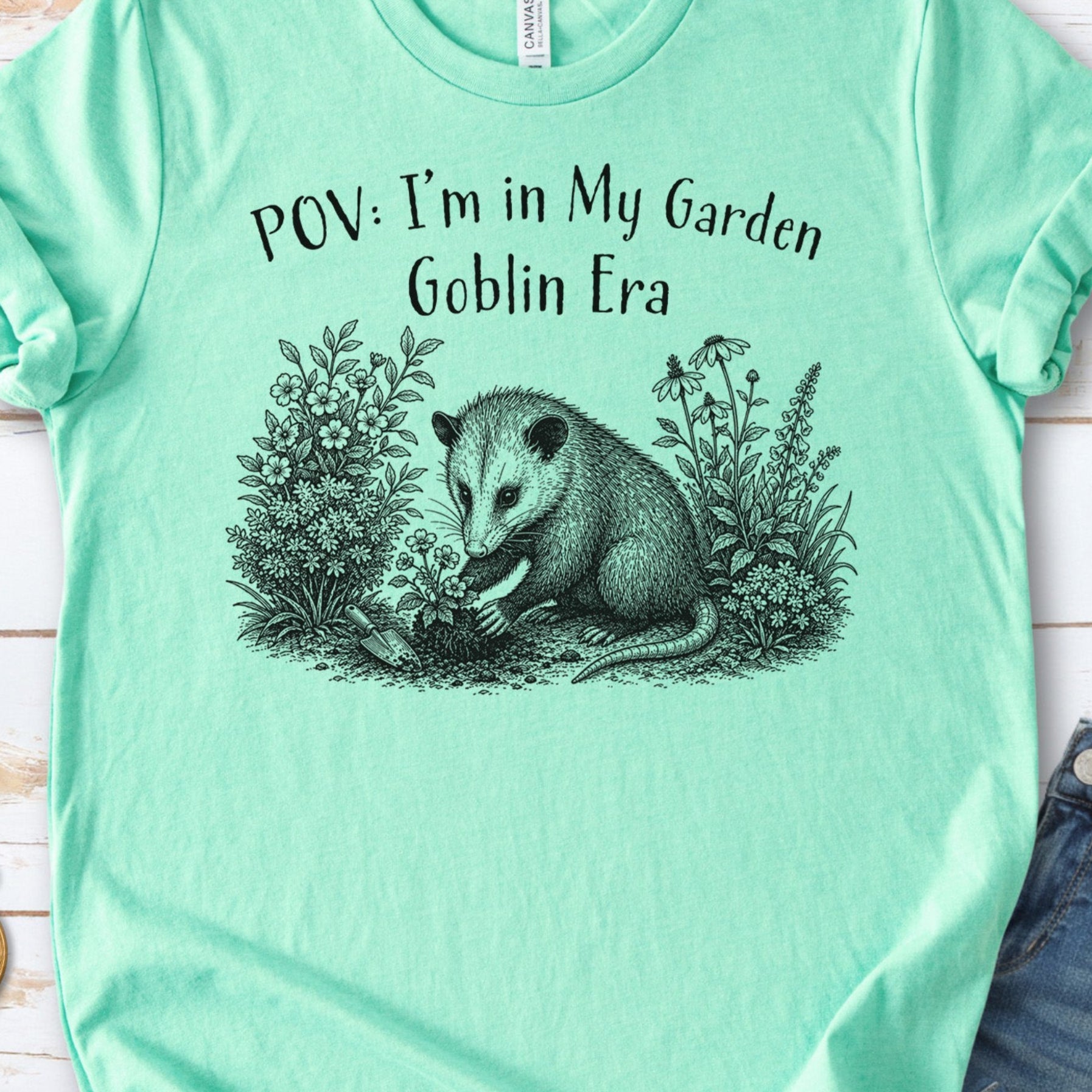 POV Garden Goblin Era Funny Opossum Gardening Plant Lover Gift T-Shirt