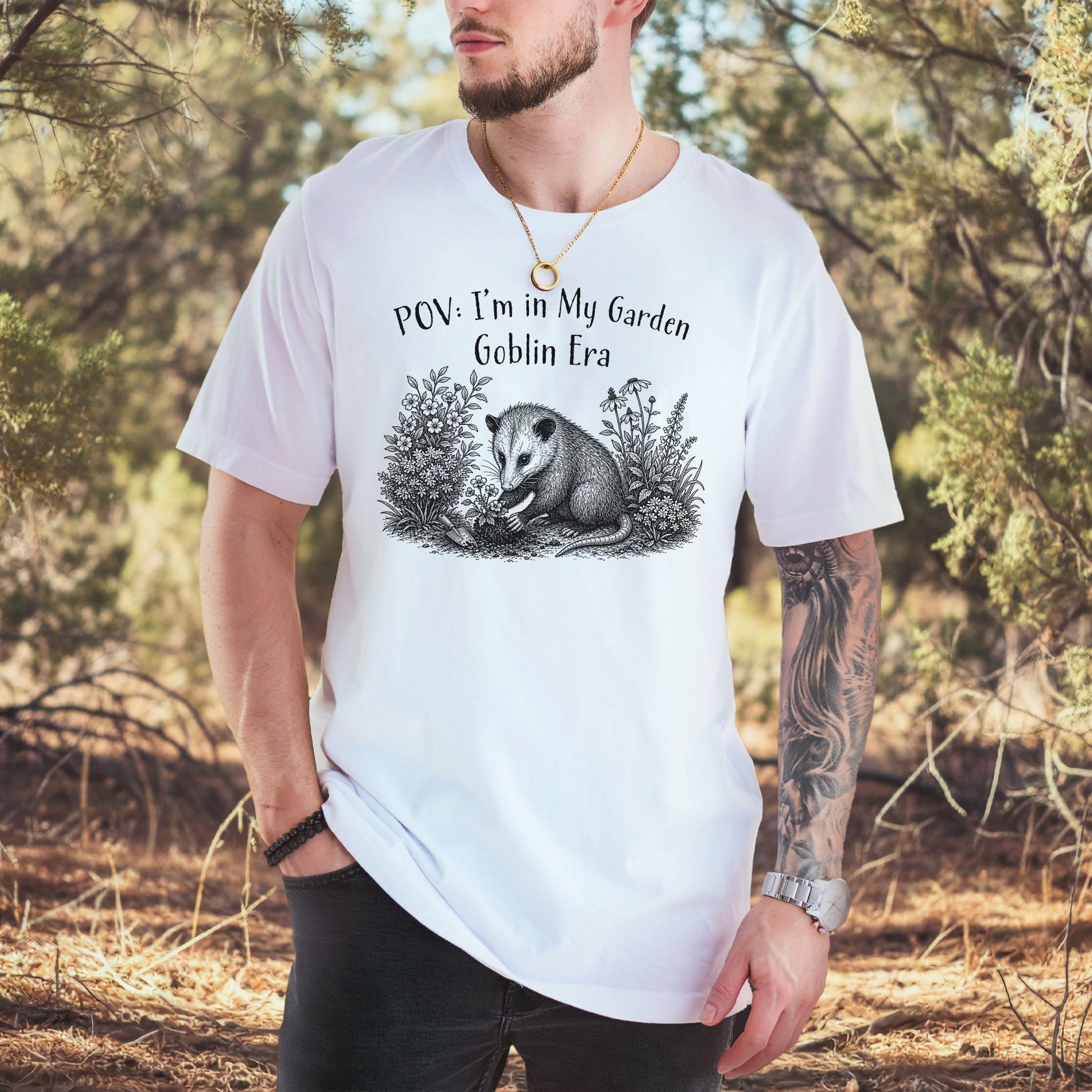 POV Garden Goblin Era Funny Opossum Gardening Plant Lover Gift T-Shirt