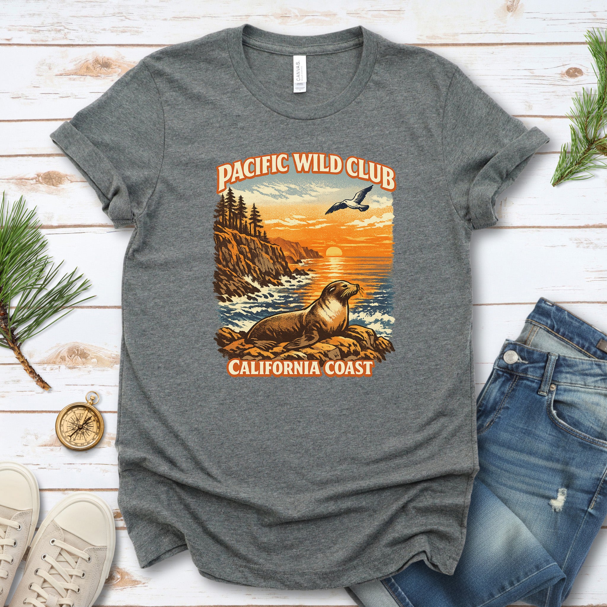 California Coast Pacific Wild Club Shirt – Retro Sea Lion T-Shirt