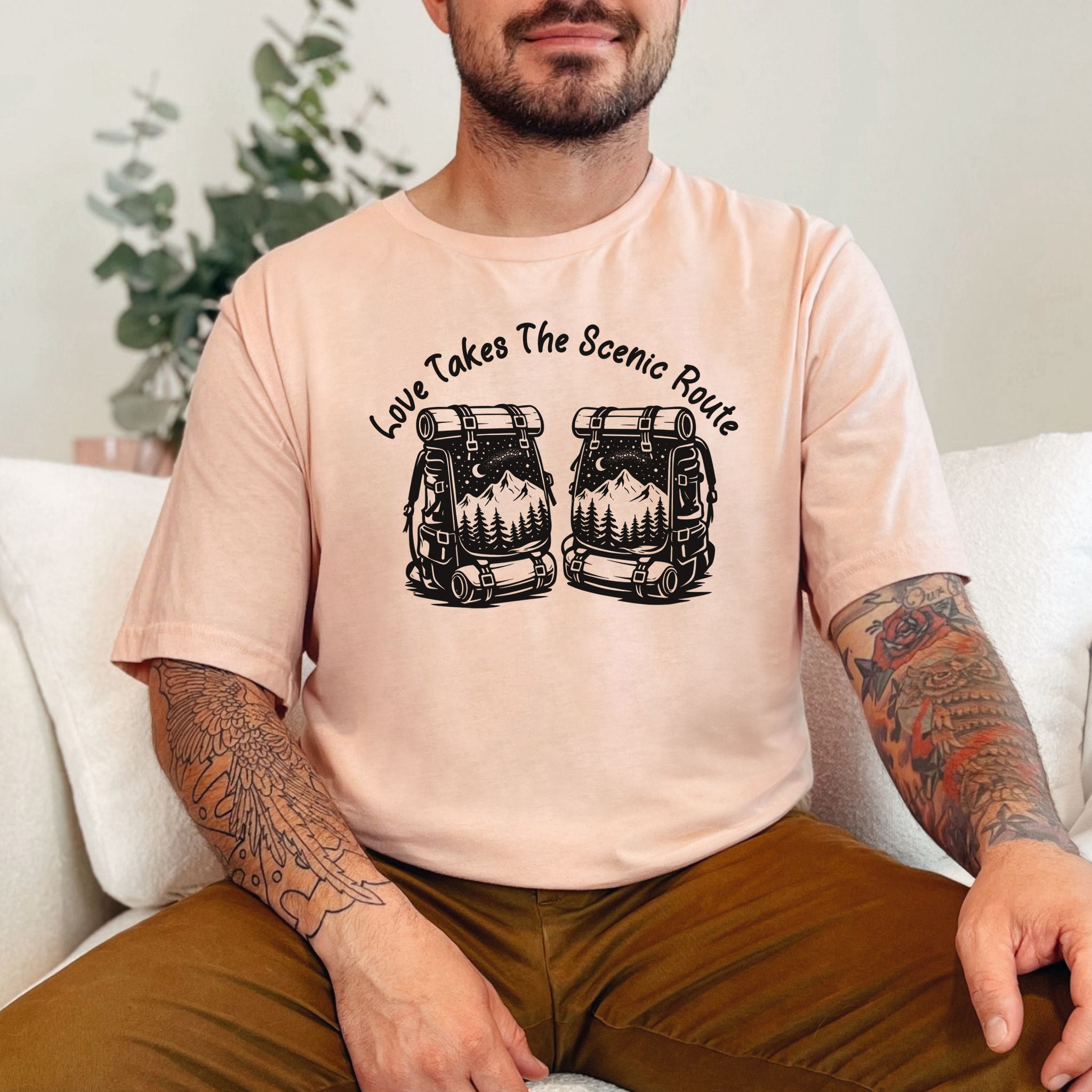 Love Takes The Scenic Route – Backpacker Couple Hiking Shirt