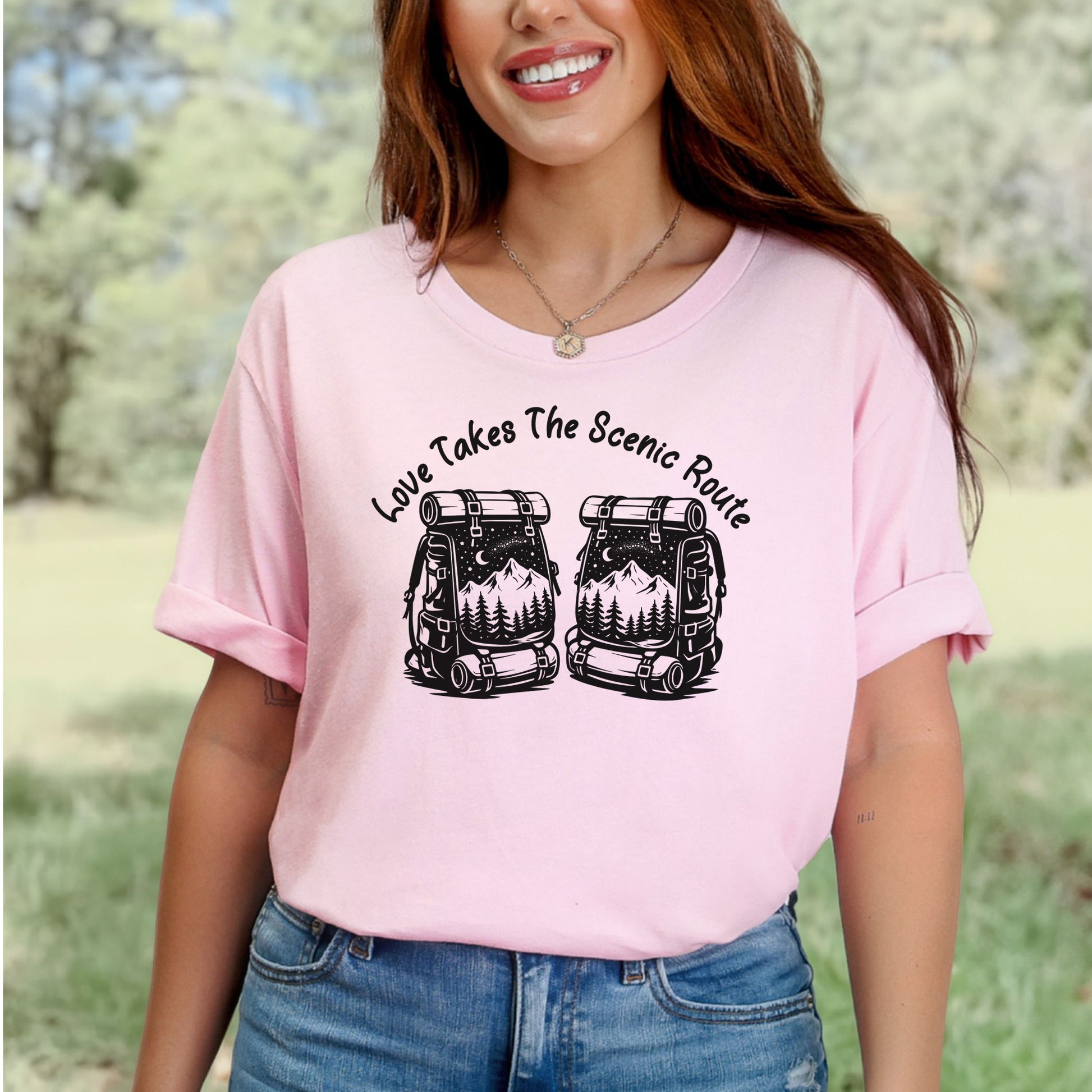 Love Takes The Scenic Route – Backpacker Couple Hiking Shirt
