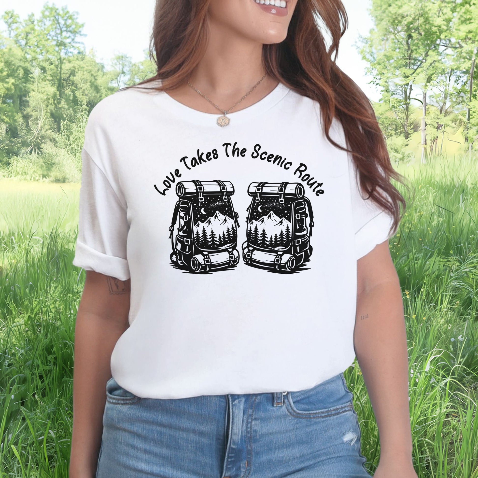Love Takes The Scenic Route – Backpacker Couple Hiking Shirt