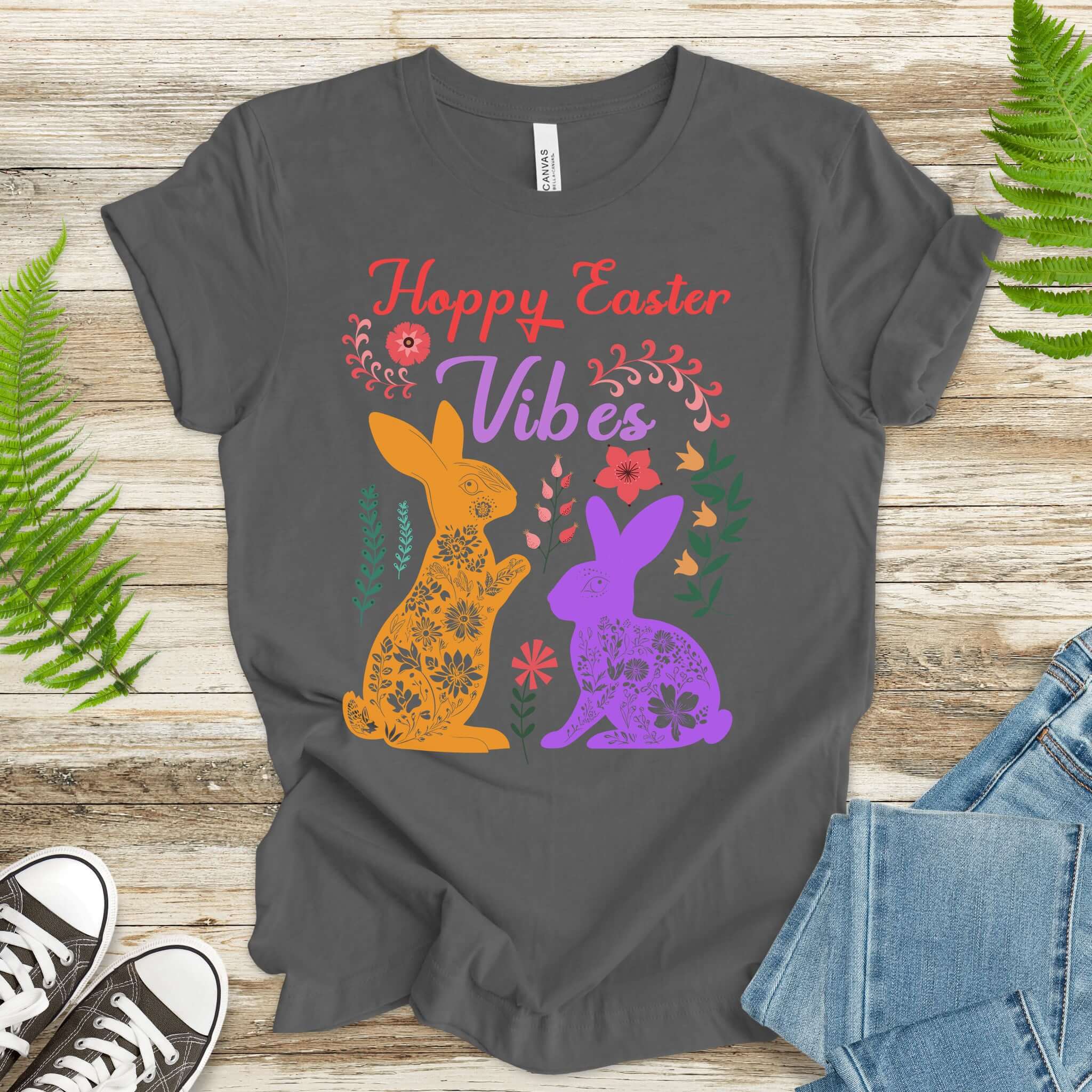 Floral Bunnies Happy Easter Vibes T-Shirt