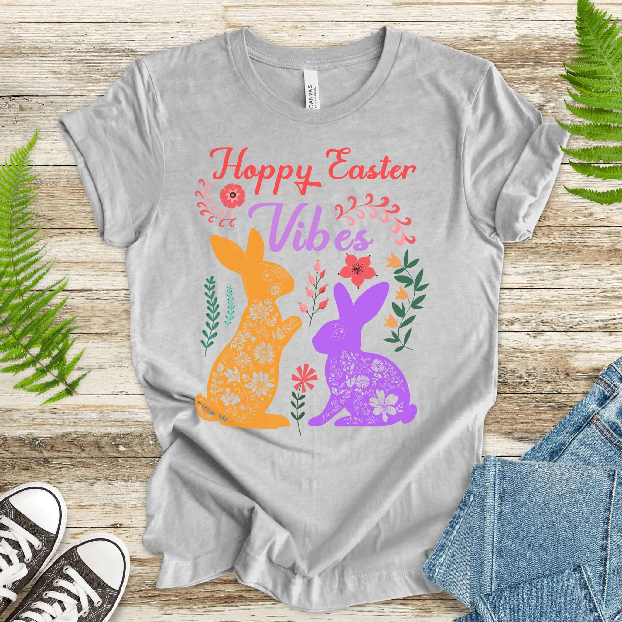Floral Bunnies Happy Easter Vibes T-Shirt