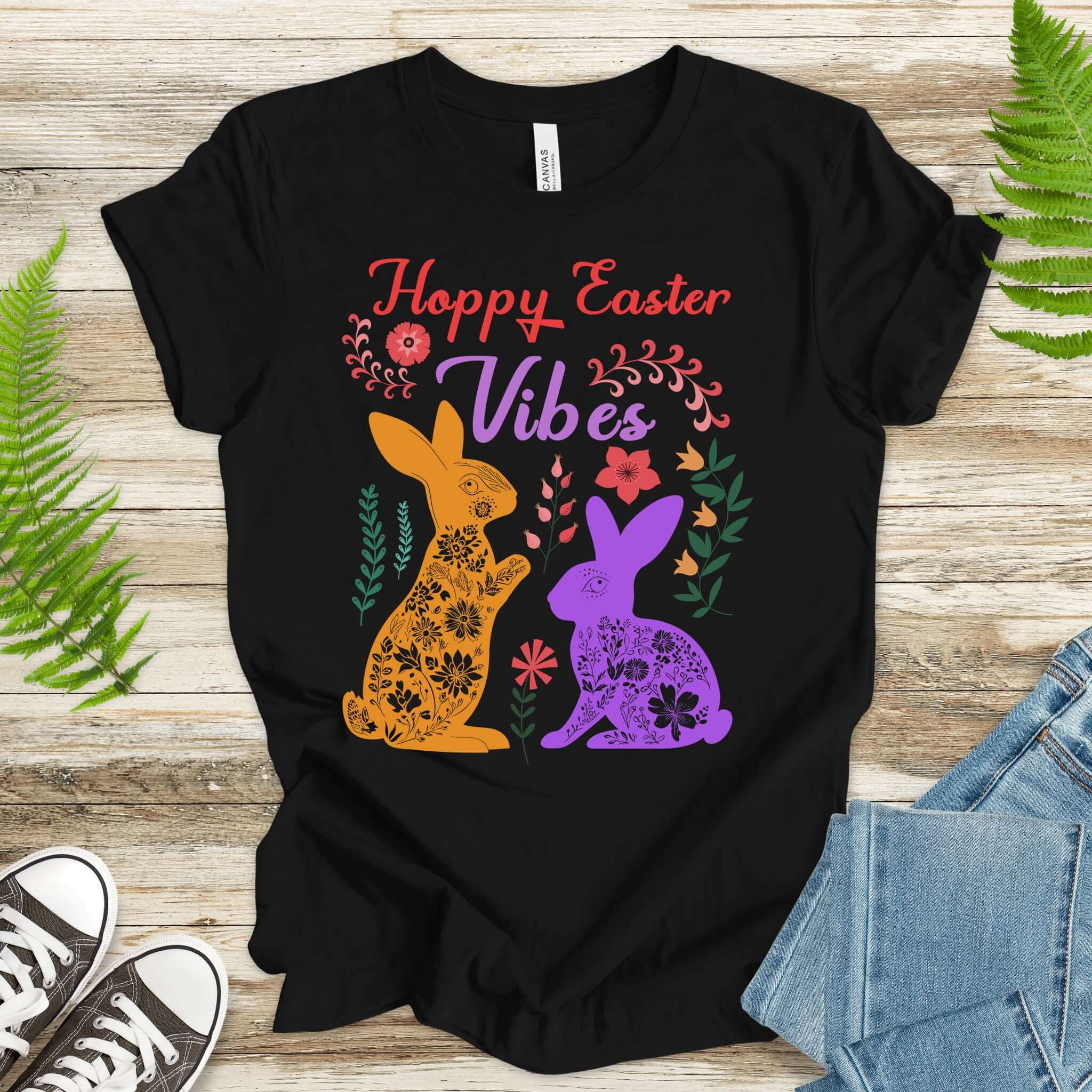 Floral Bunnies Happy Easter Vibes T-Shirt