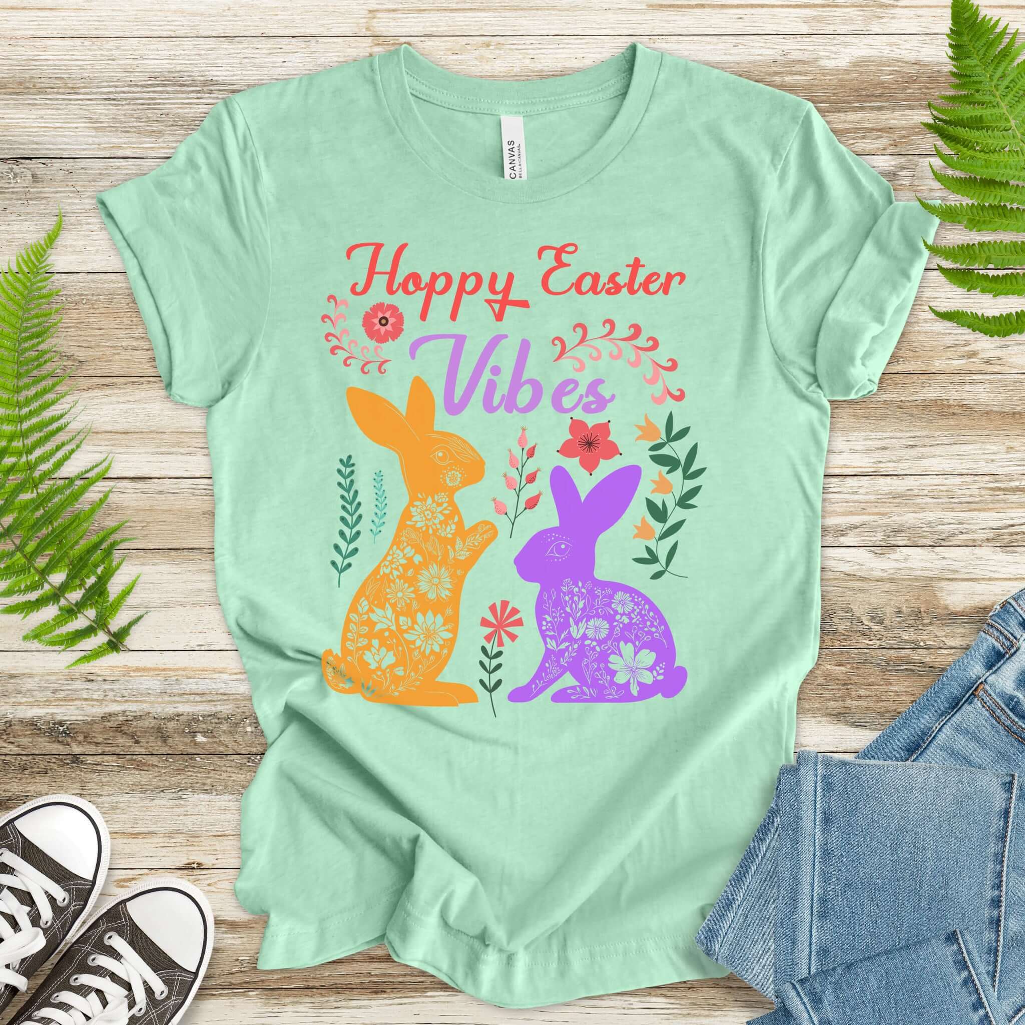 Floral Bunnies Happy Easter Vibes T-Shirt