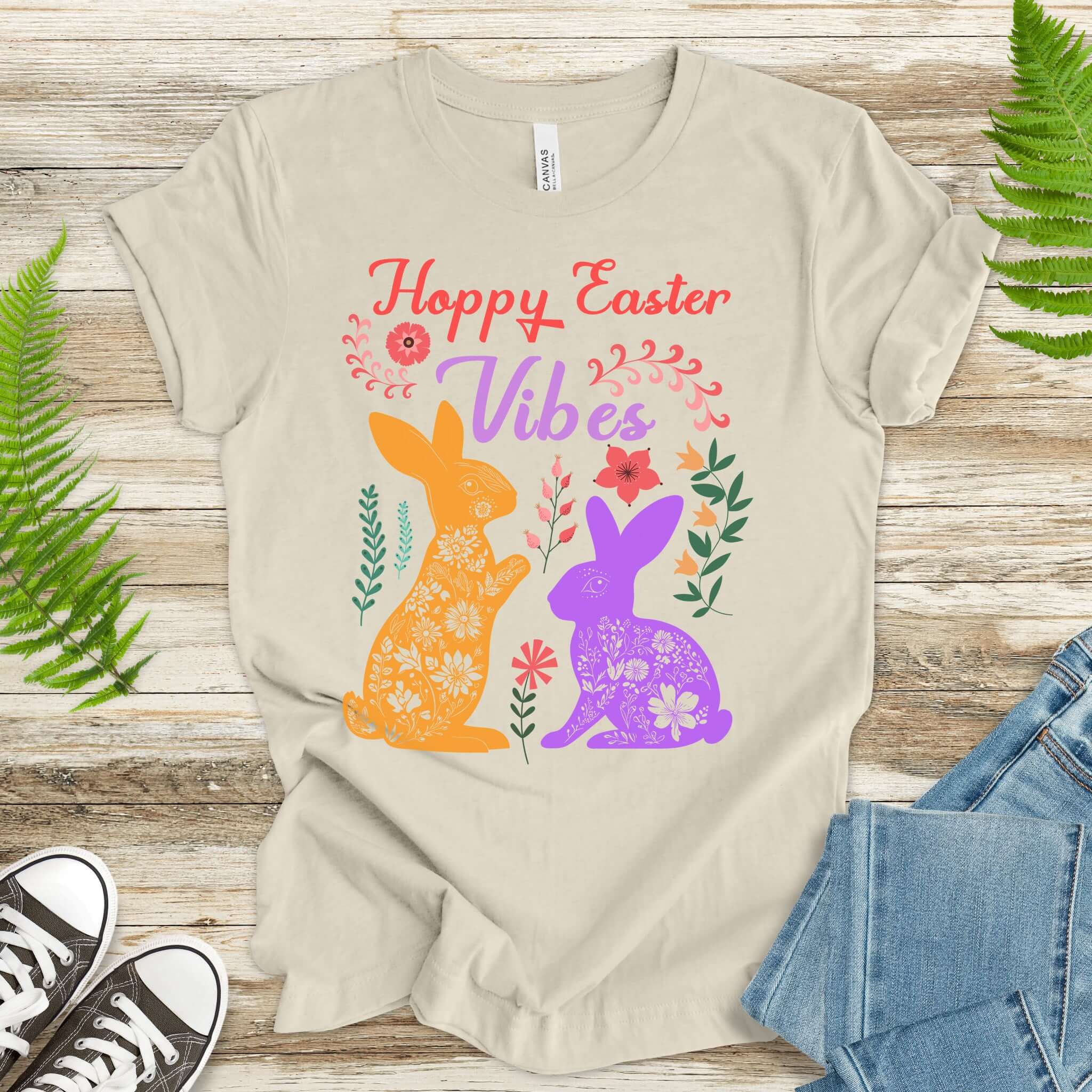 Floral Bunnies Happy Easter Vibes T-Shirt
