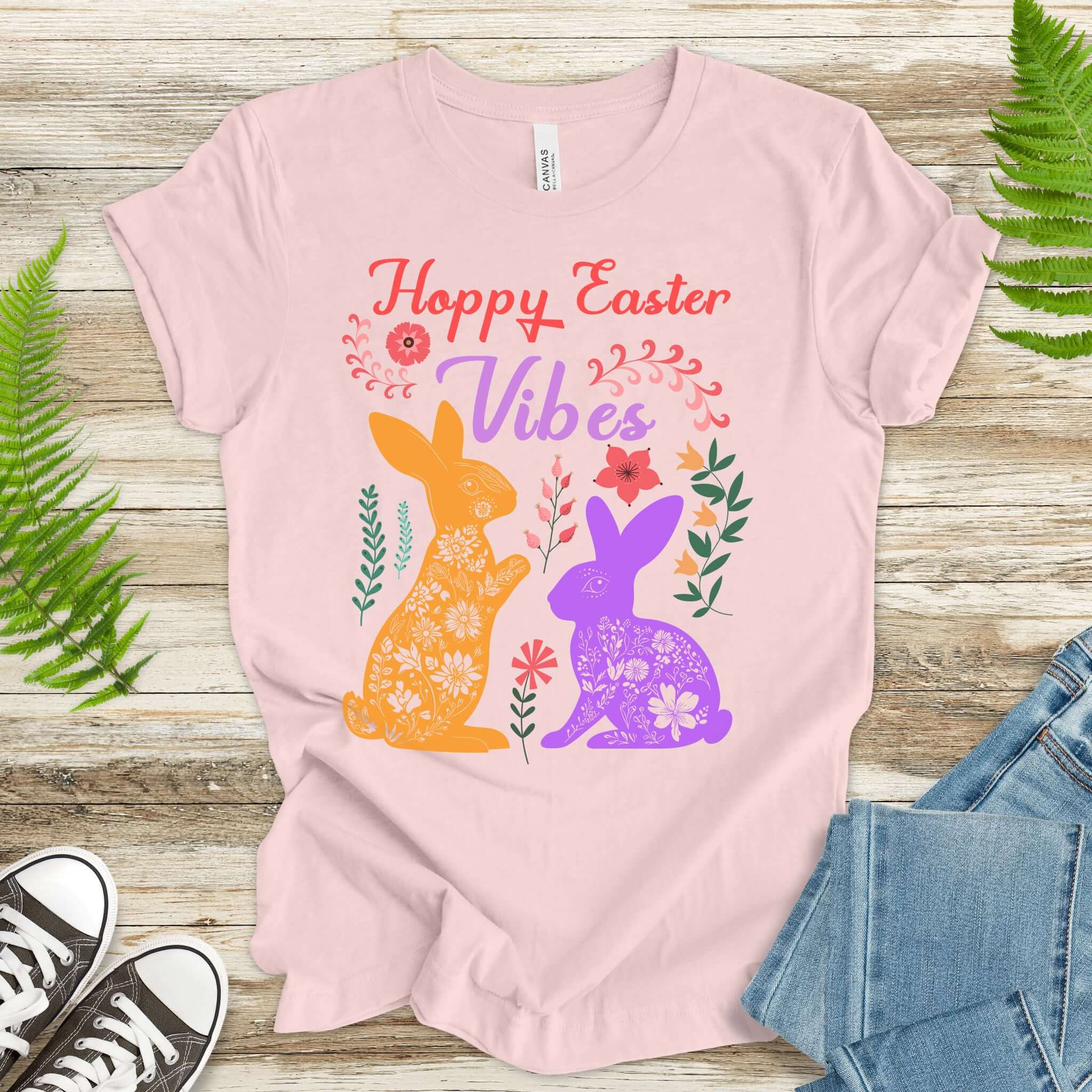Floral Bunnies Happy Easter Vibes T-Shirt
