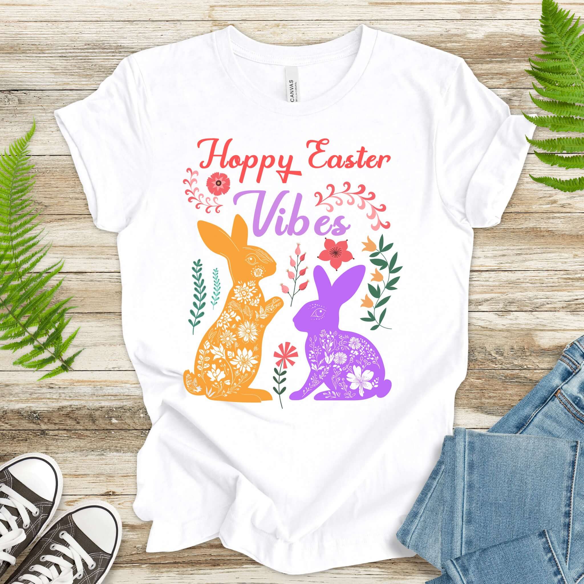 Floral Bunnies Happy Easter Vibes T-Shirt