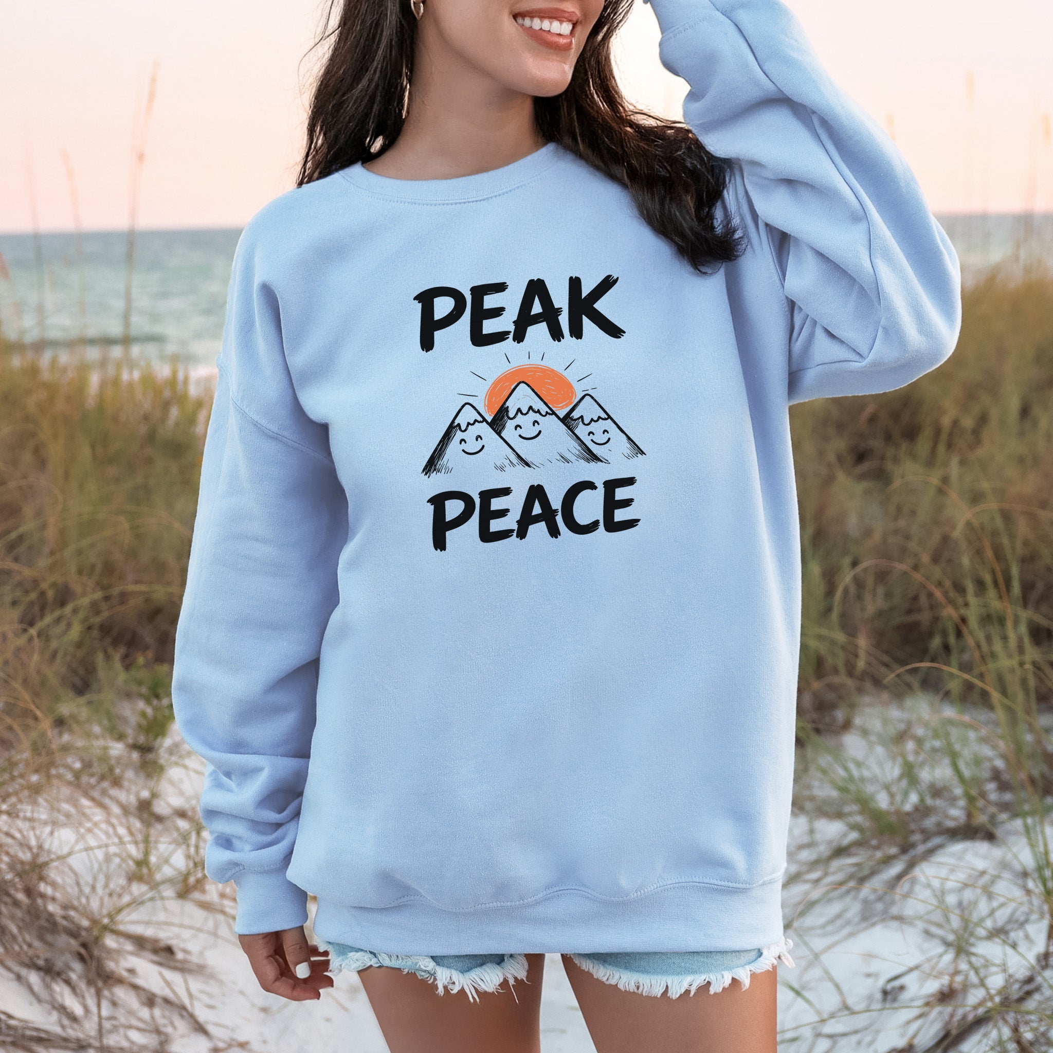 Peak Peace Cute Mountain Smiley Adventure Sweatshirt