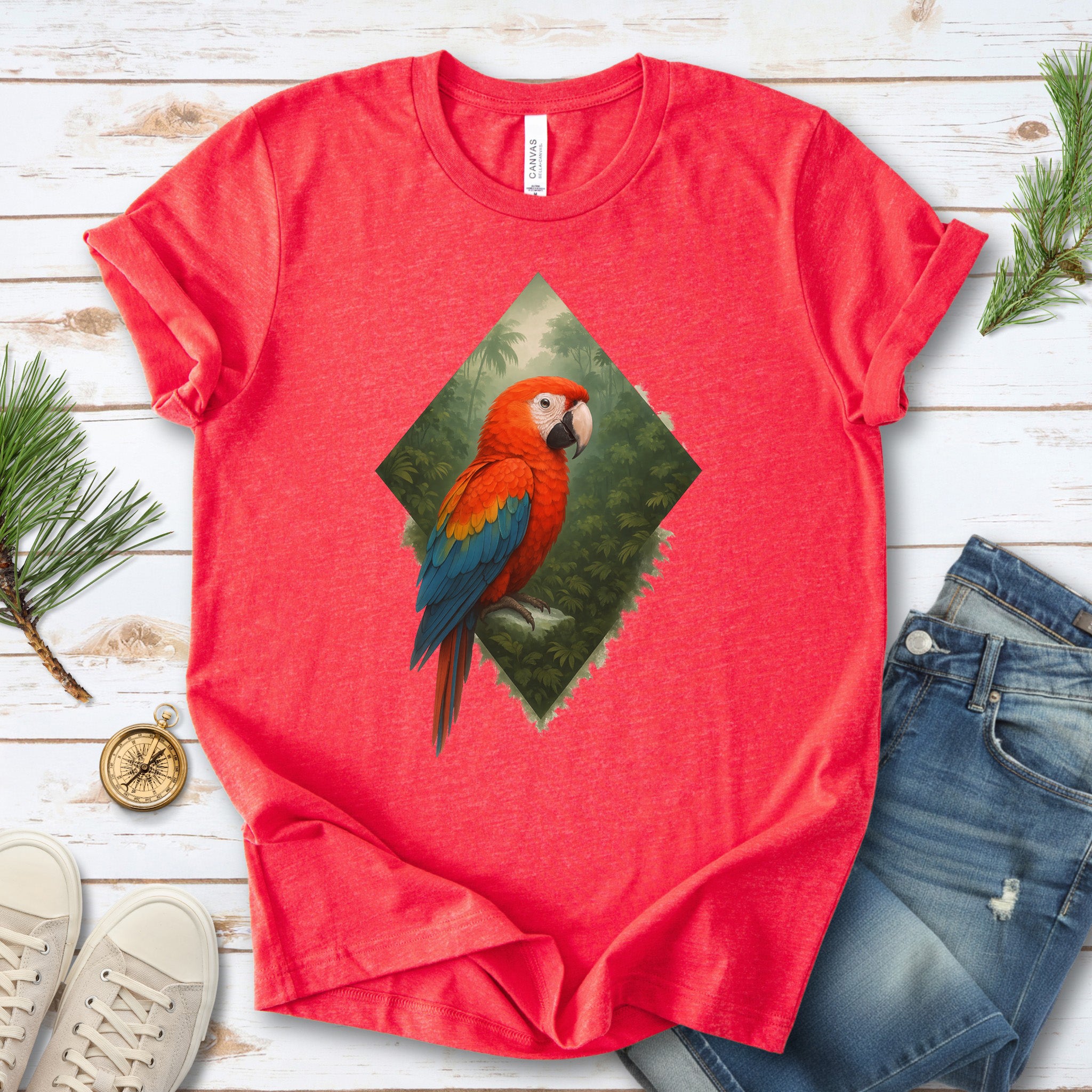 Scarlet Macaw Jungle T-Shirt – Colorful Tropical Bird Lover Tee