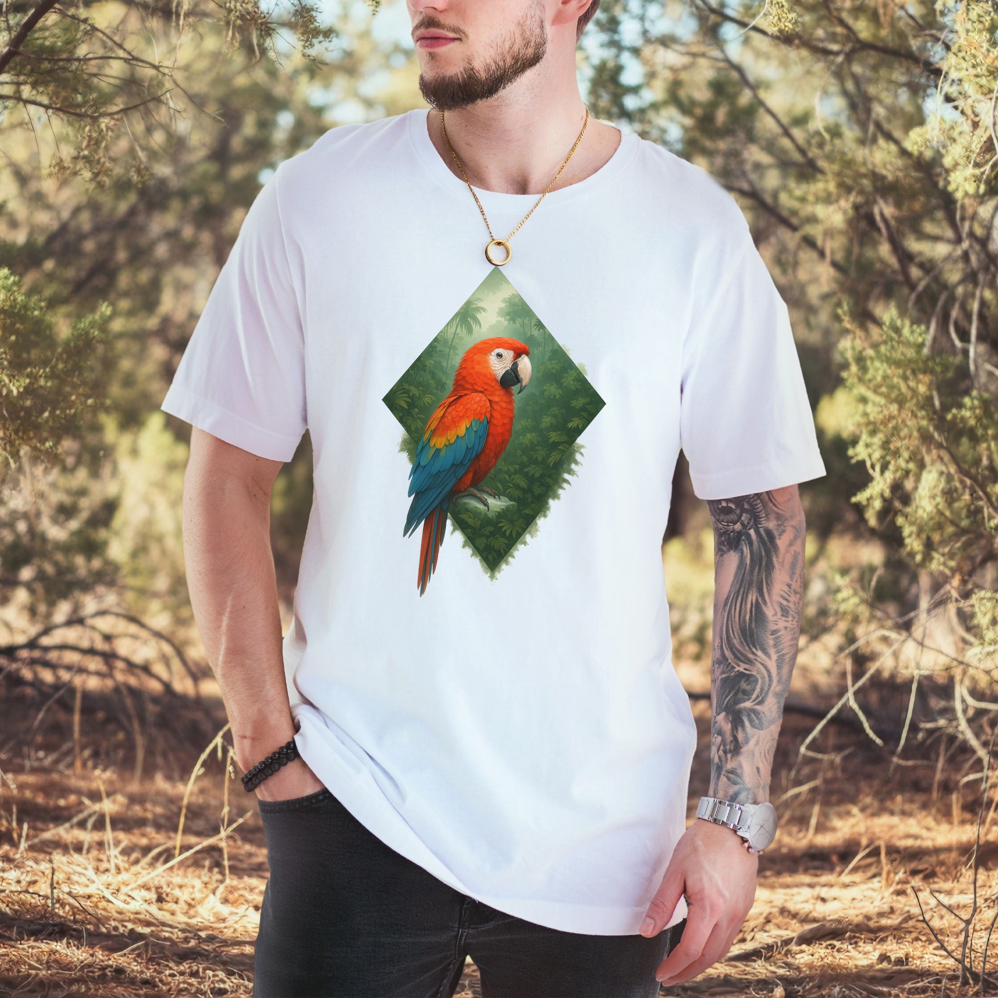 Scarlet Macaw Jungle T-Shirt – Colorful Tropical Bird Lover Tee