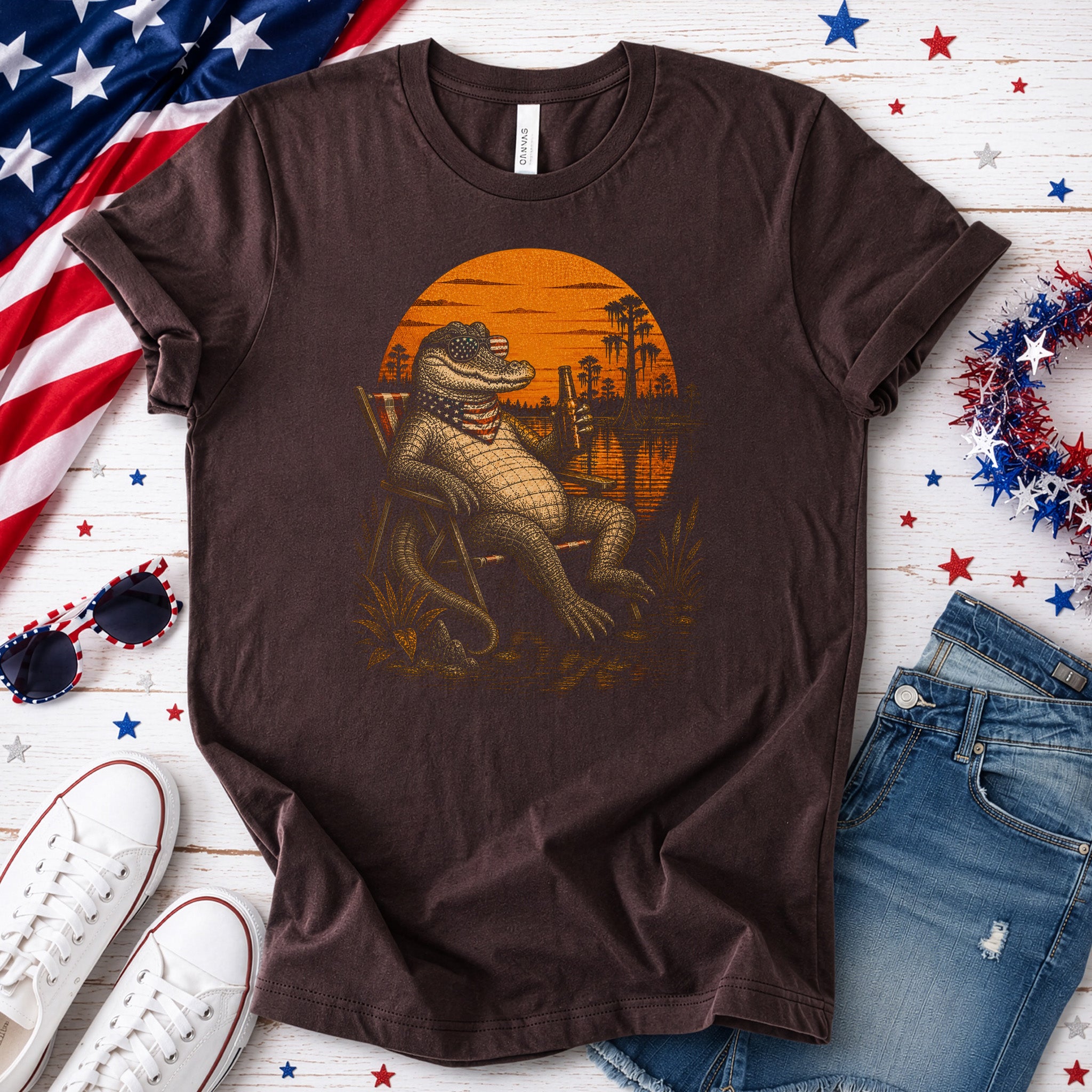Patriot Gator Patriotic Alligator 4th of July Swamp Americana T-Shirt