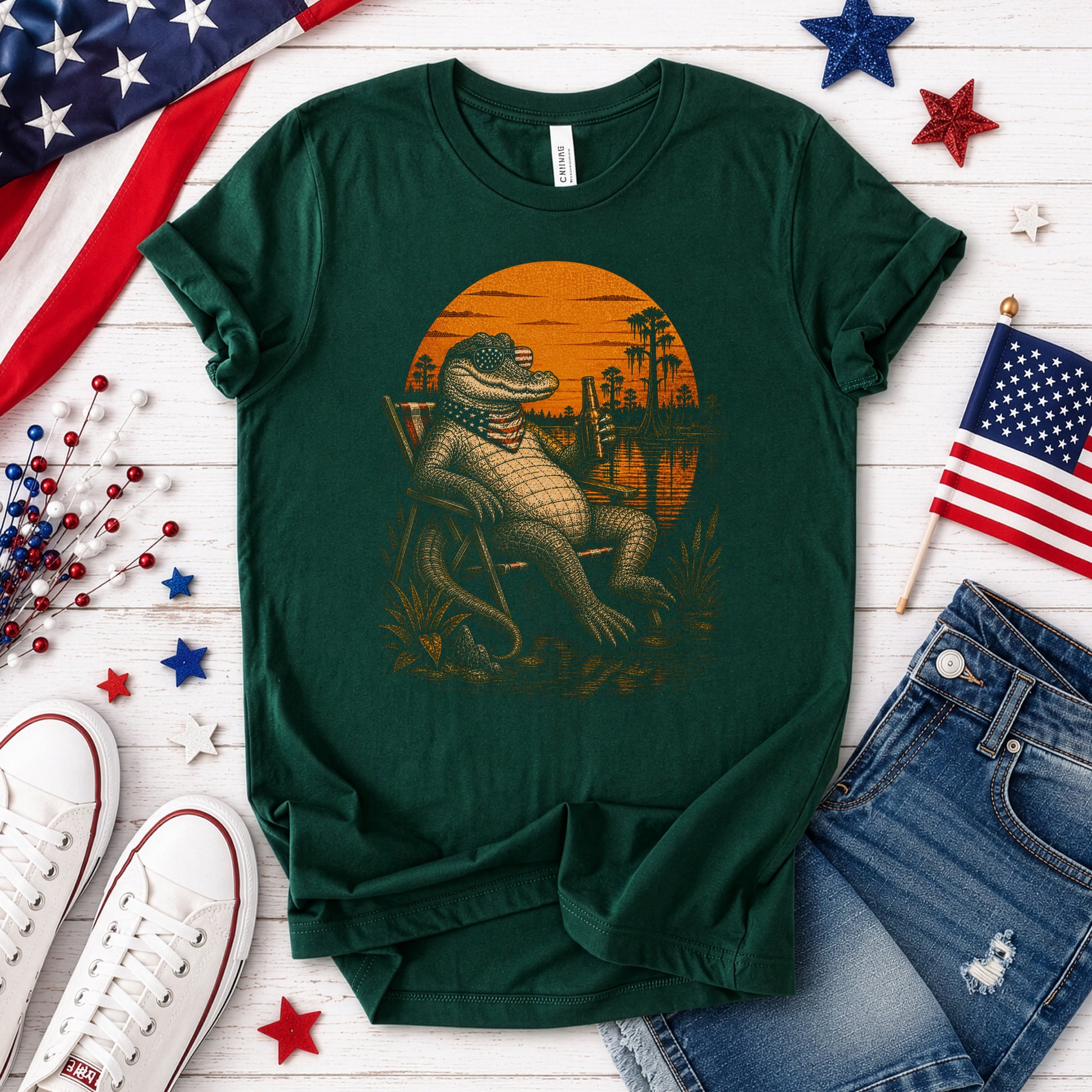 Patriot Gator Patriotic Alligator 4th of July Swamp Americana T-Shirt