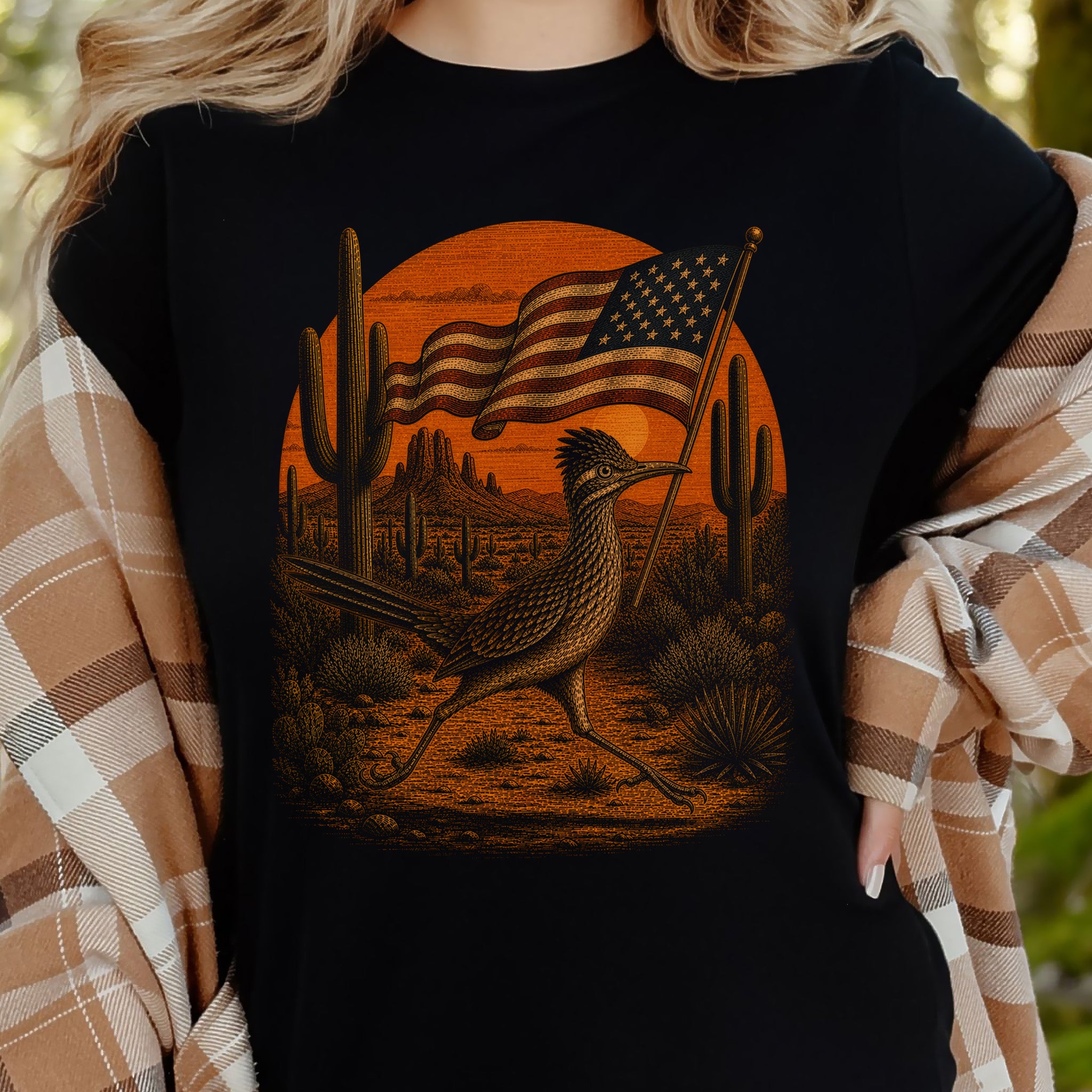 Patriot Roadrunner 4th of July Desert Americana Bird Lover Retro T-Shirt