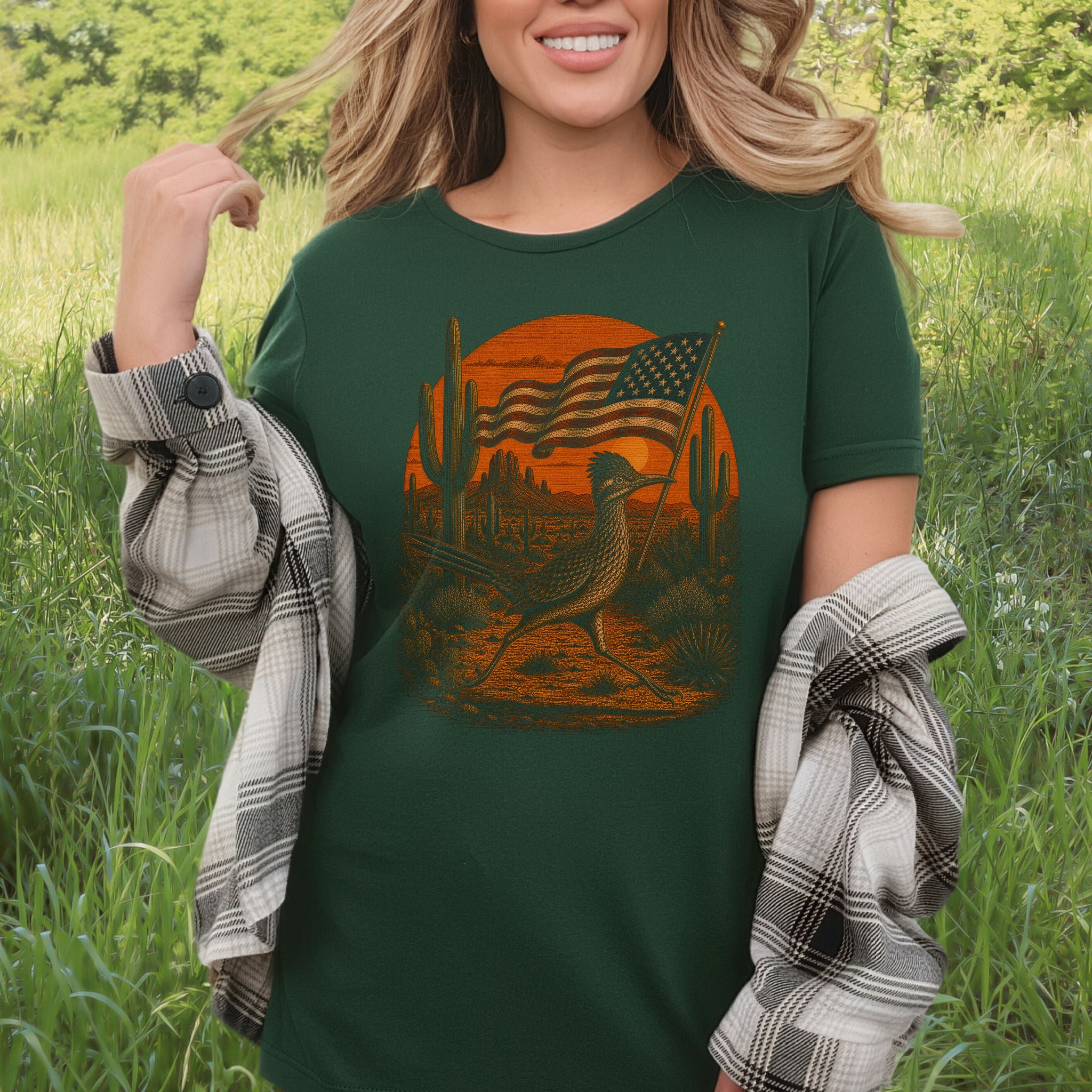 Patriot Roadrunner 4th of July Desert Americana Bird Lover Retro T-Shirt