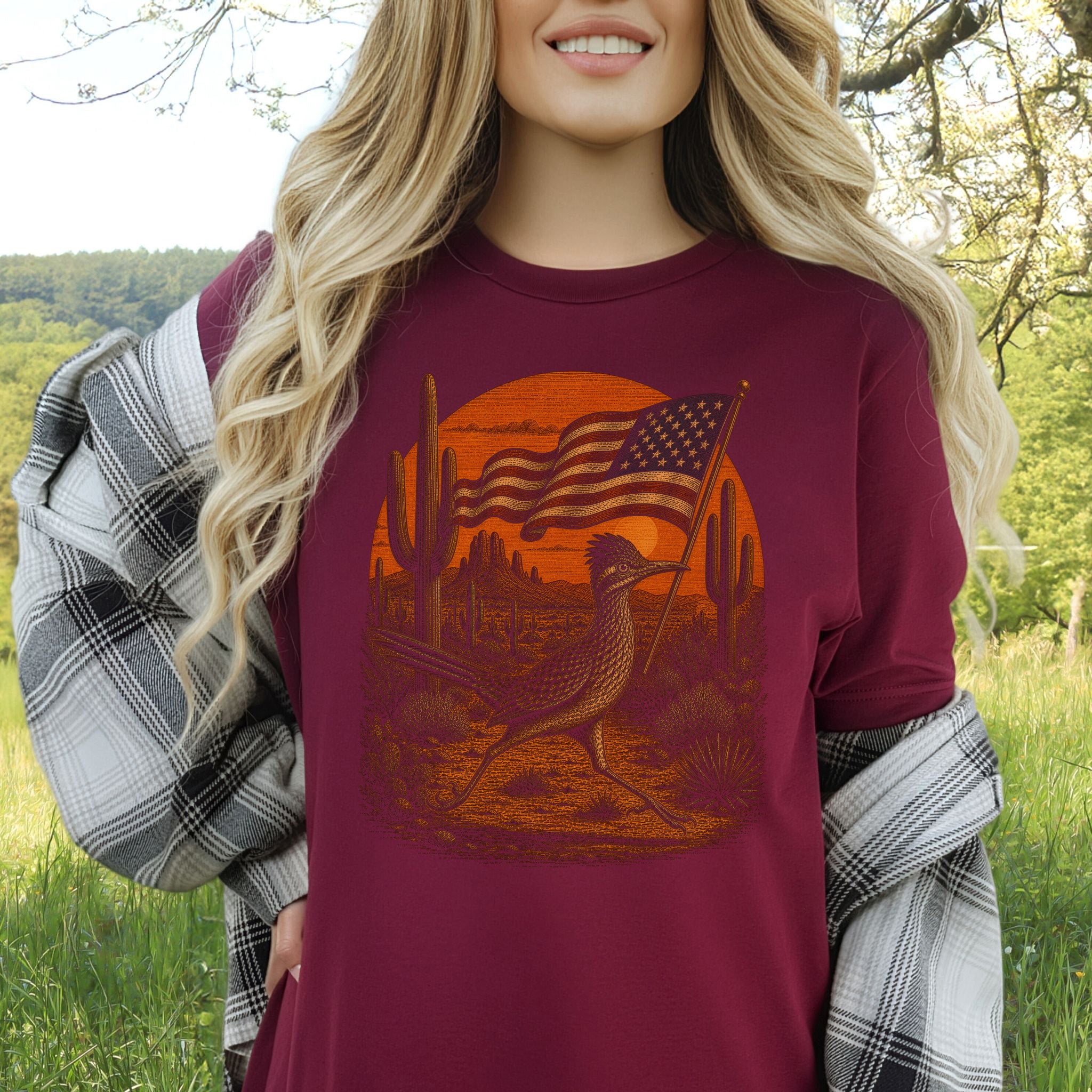Patriot Roadrunner 4th of July Desert Americana Bird Lover Retro T-Shirt