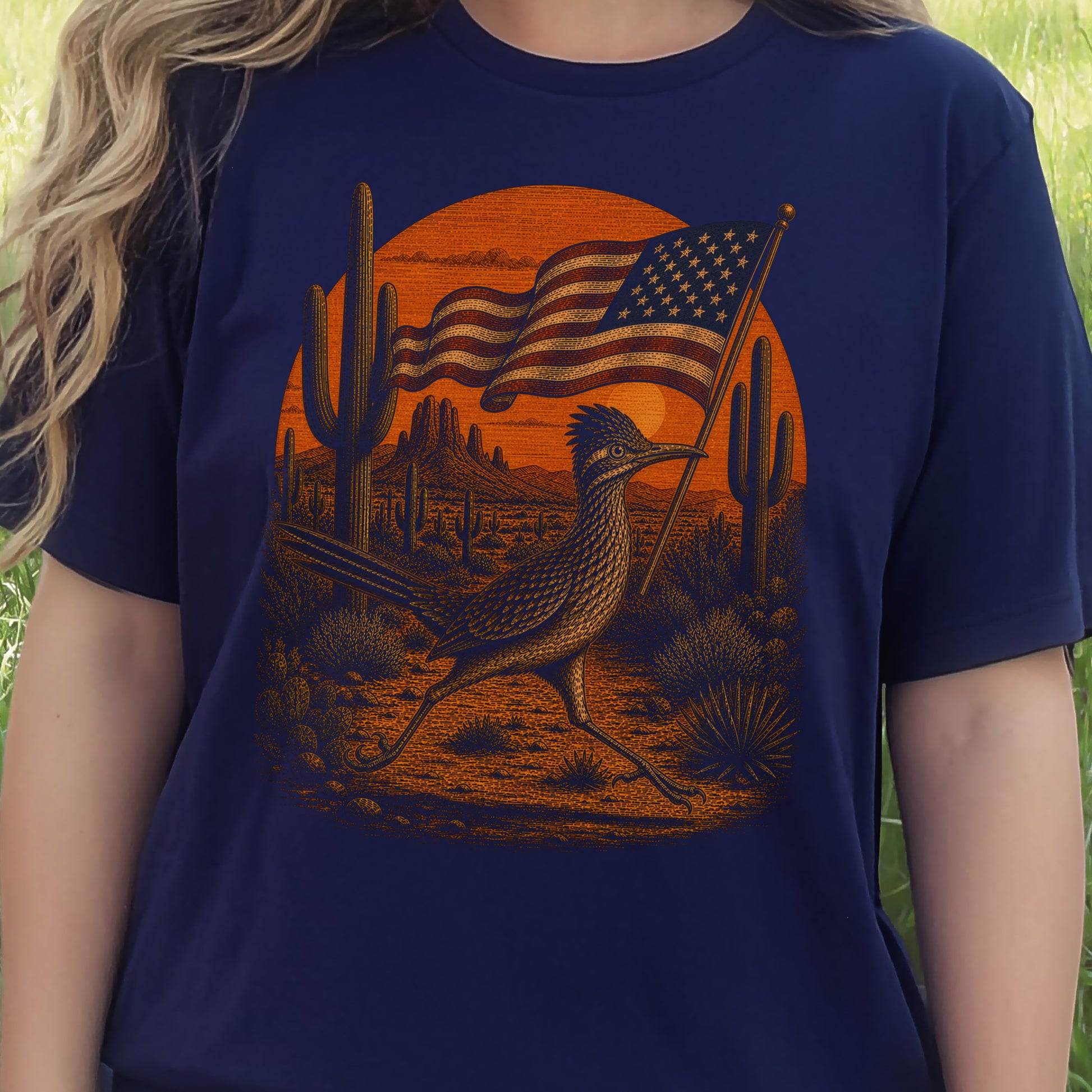 Patriot Roadrunner 4th of July Desert Americana Bird Lover Retro T-Shirt