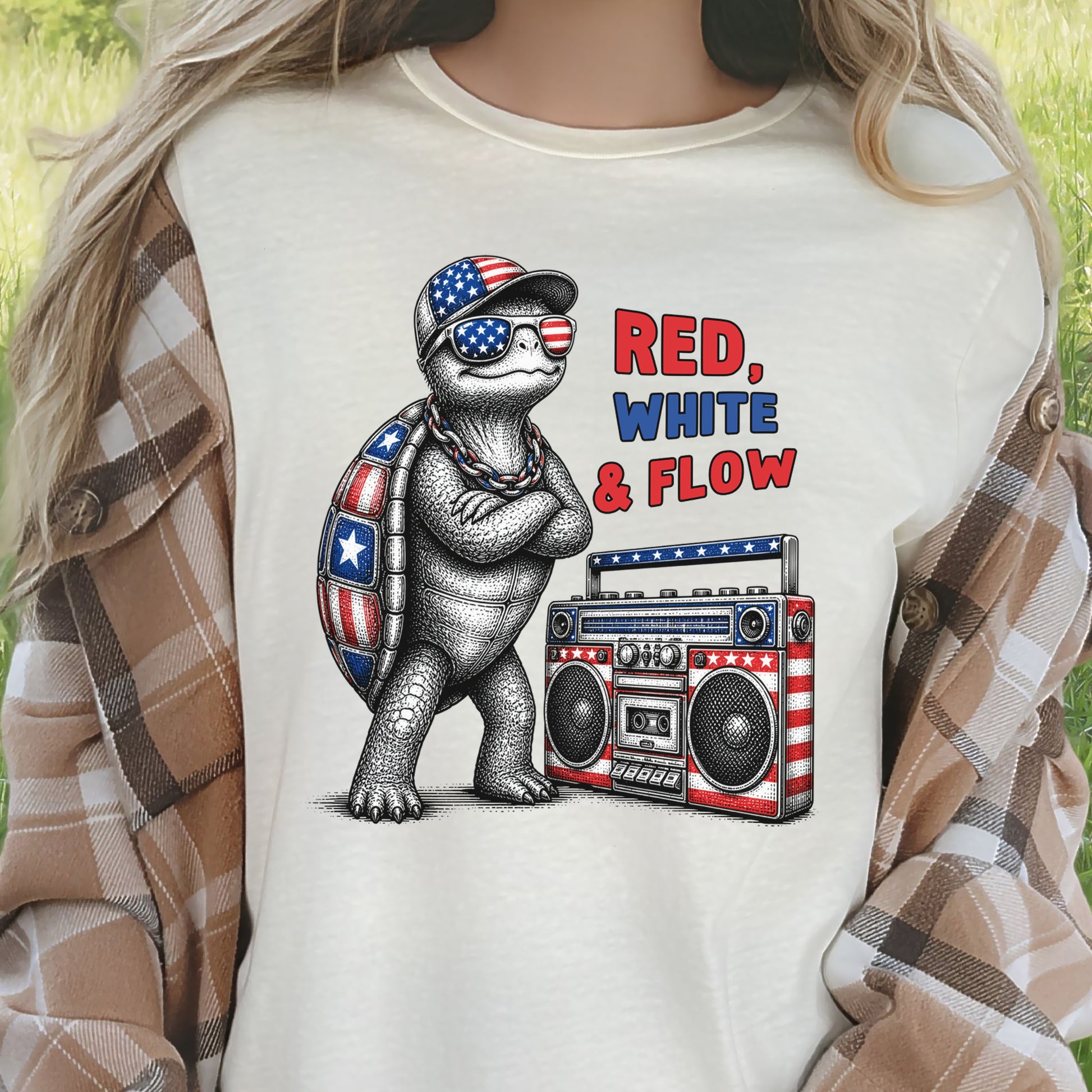 Patriot Turtle Red White & Flow Retro Hip Hop 4th of July T-Shirt