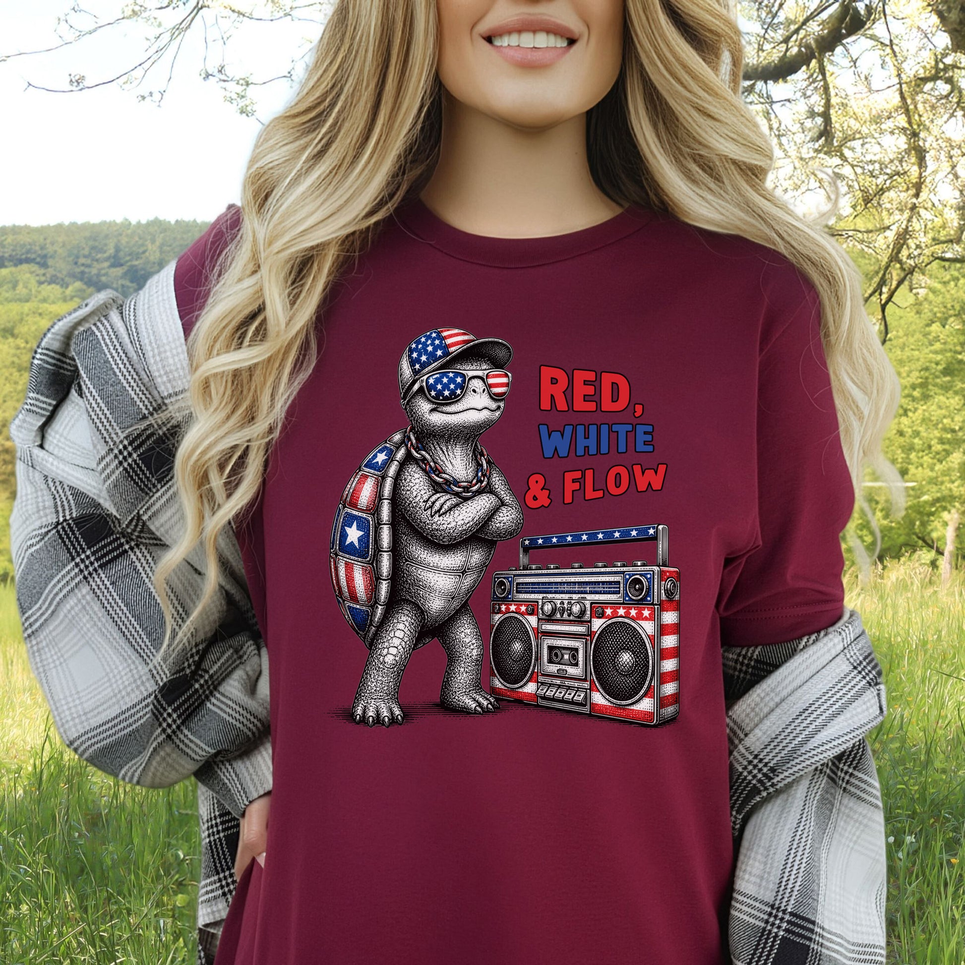 Patriot Turtle Red White & Flow Retro Hip Hop 4th of July T-Shirt