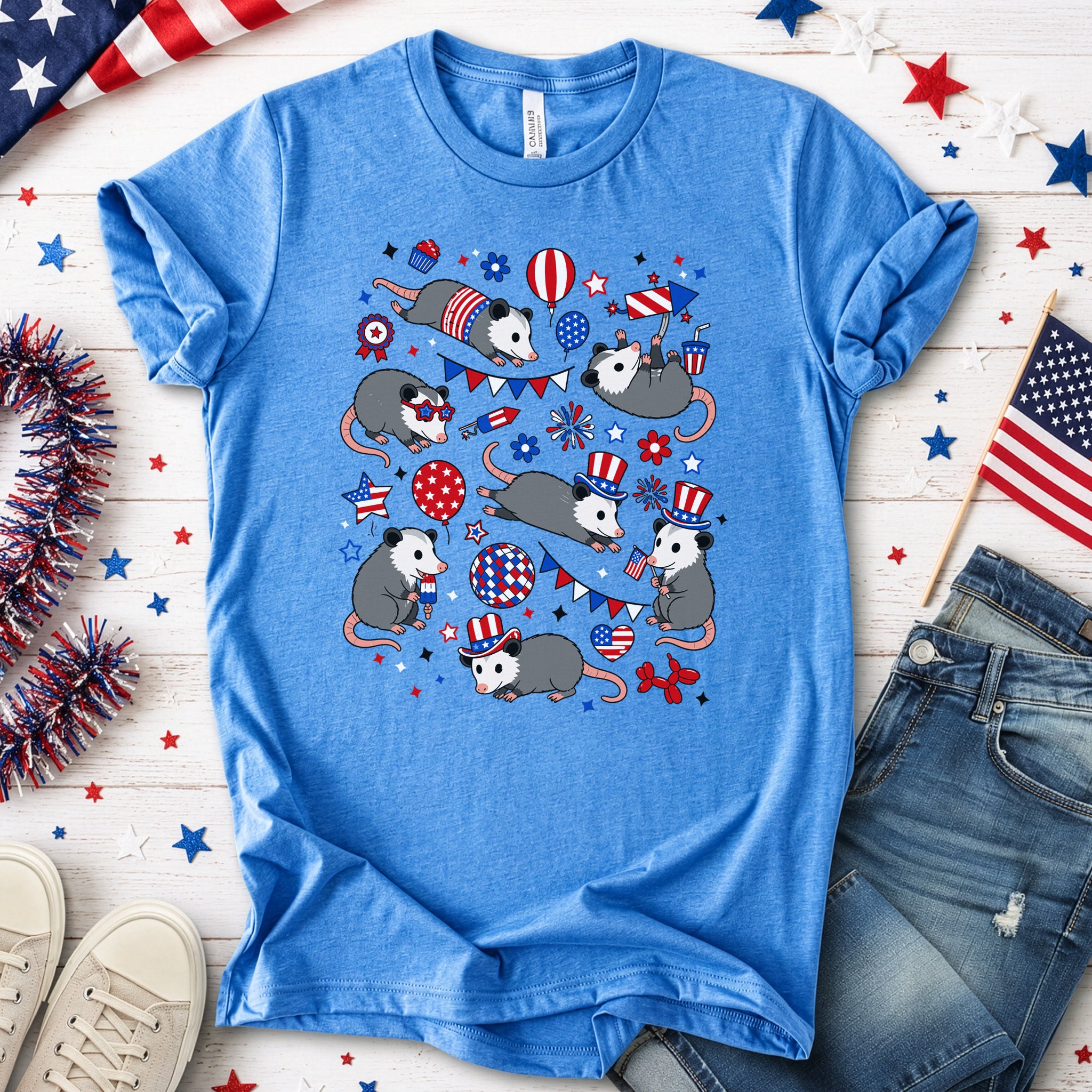 Patriotic Possum Party 4th of July Cute Opossum Graphic T-Shirt