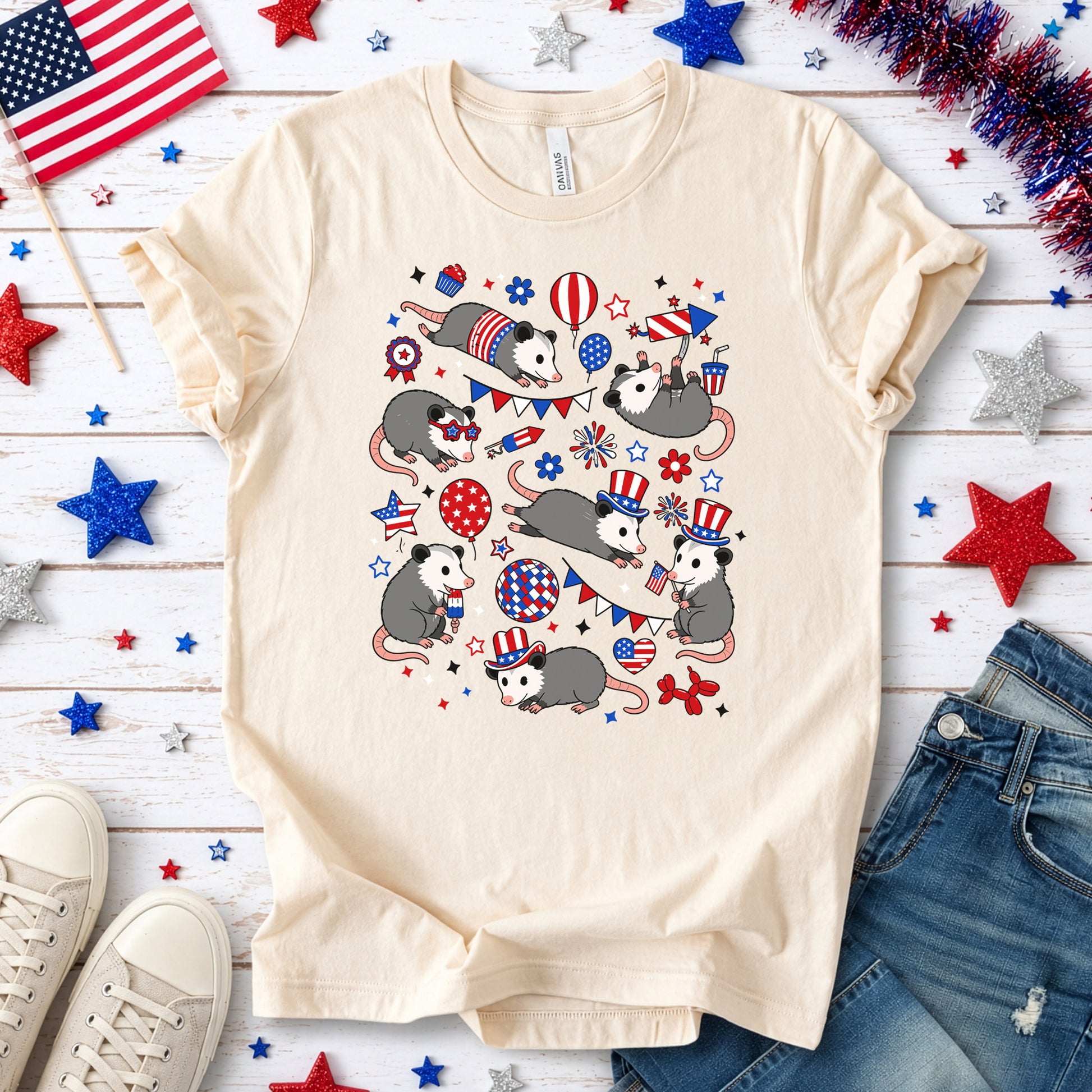Patriotic Possum Party 4th of July Cute Opossum Graphic T-Shirt