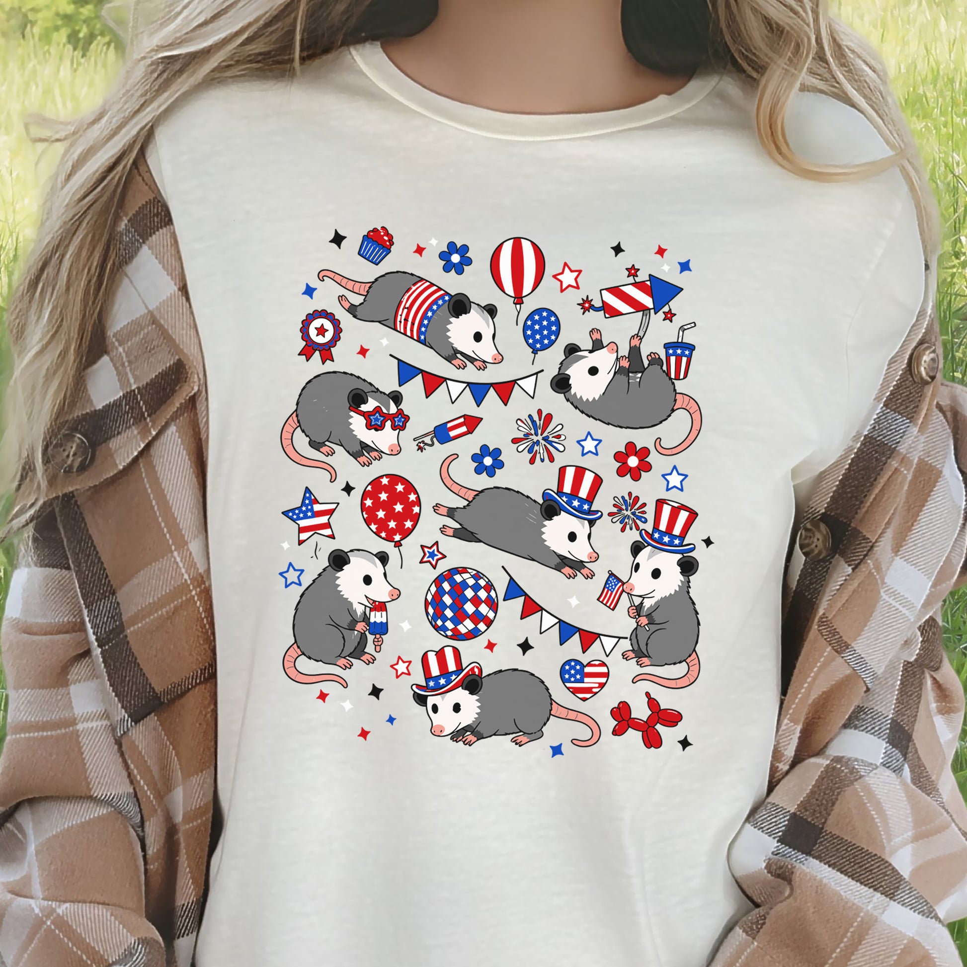 Patriotic Possum Party 4th of July Cute Opossum Graphic T-Shirt