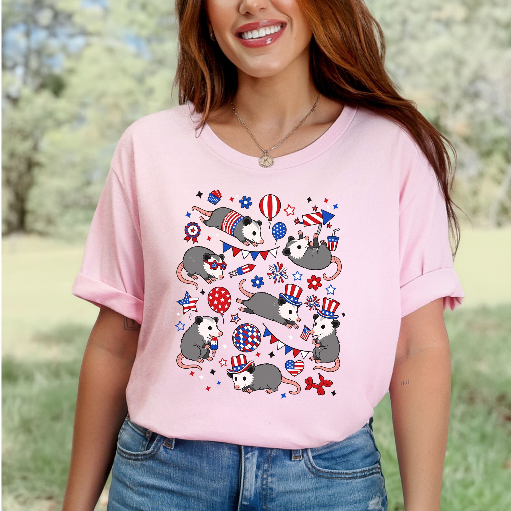 Patriotic Possum Party 4th of July Cute Opossum Graphic T-Shirt