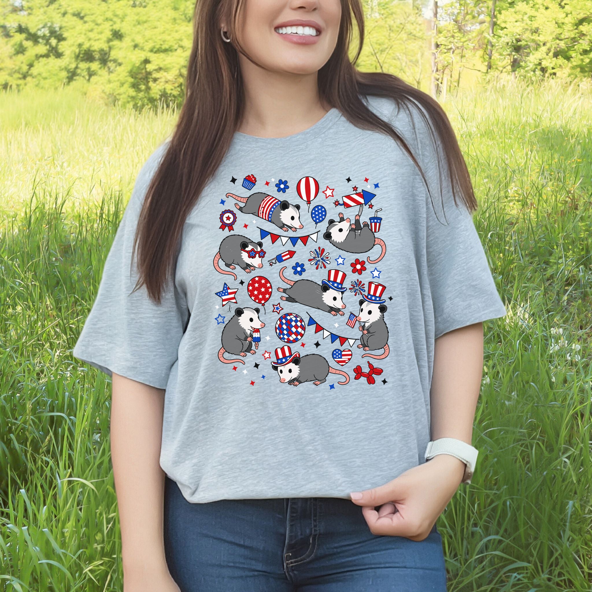 Patriotic Possum Party 4th of July Cute Opossum Graphic T-Shirt