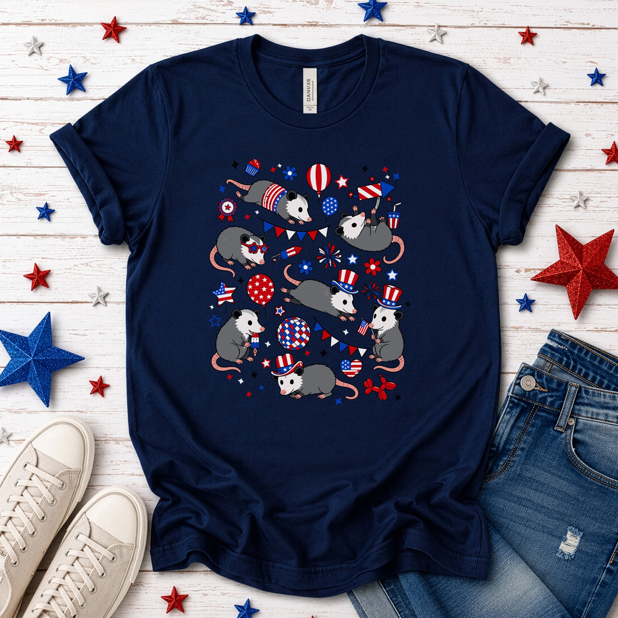 Patriotic Possum Party 4th of July Cute Opossum Graphic T-Shirt