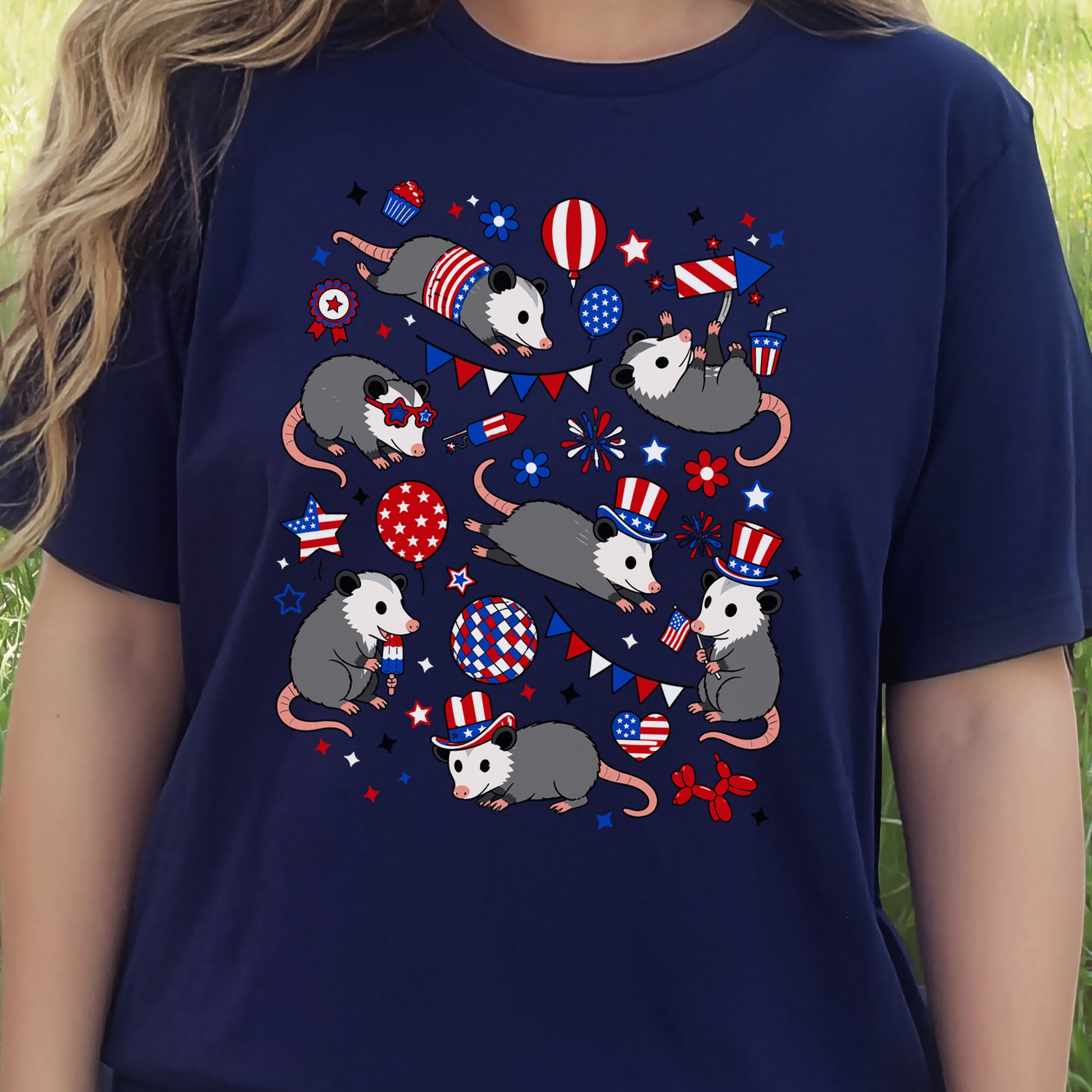 Patriotic Possum Party 4th of July Cute Opossum Graphic T-Shirt