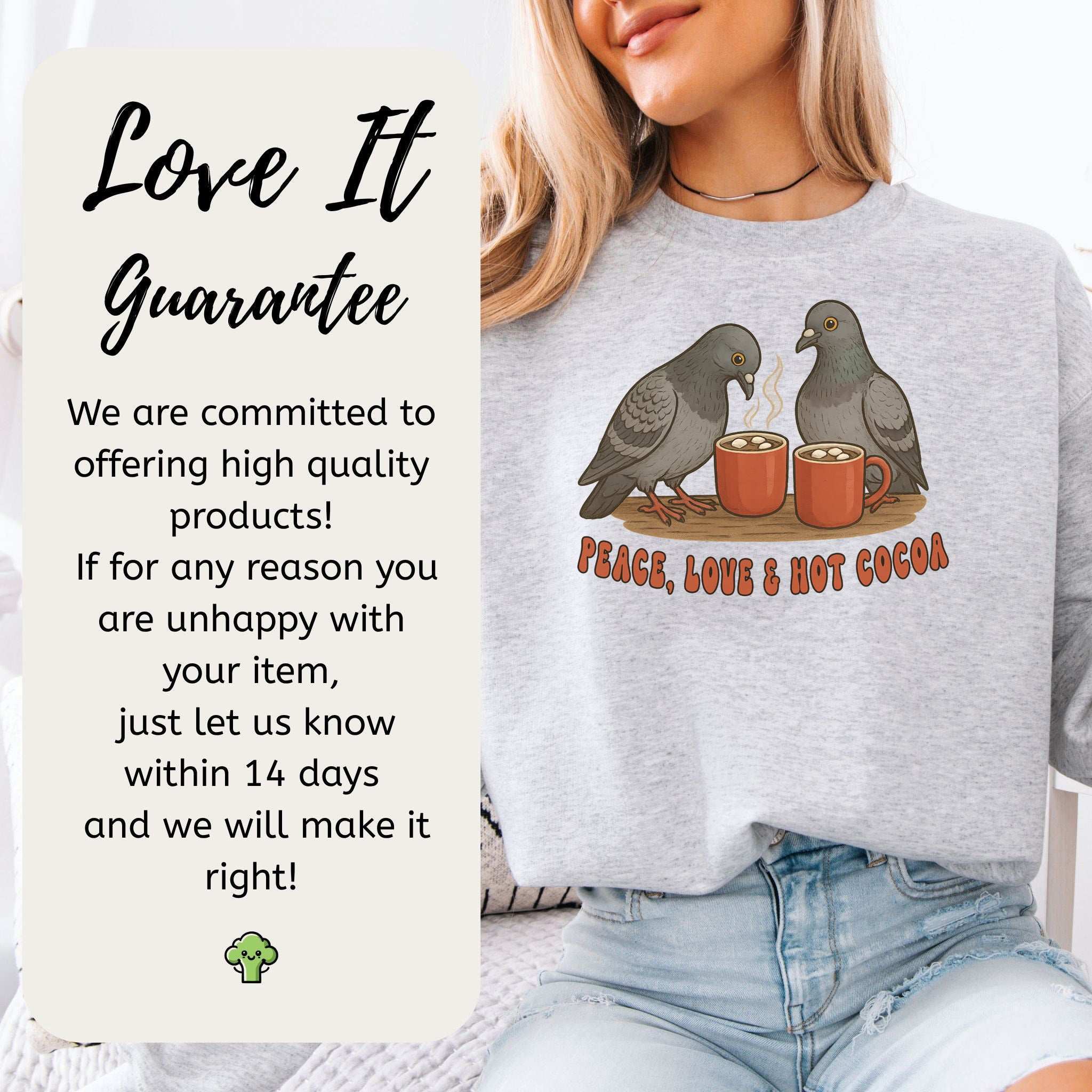 Peace, Love & Hot Cocoa Sweatshirt – Cozy Pigeon Christmas Gift