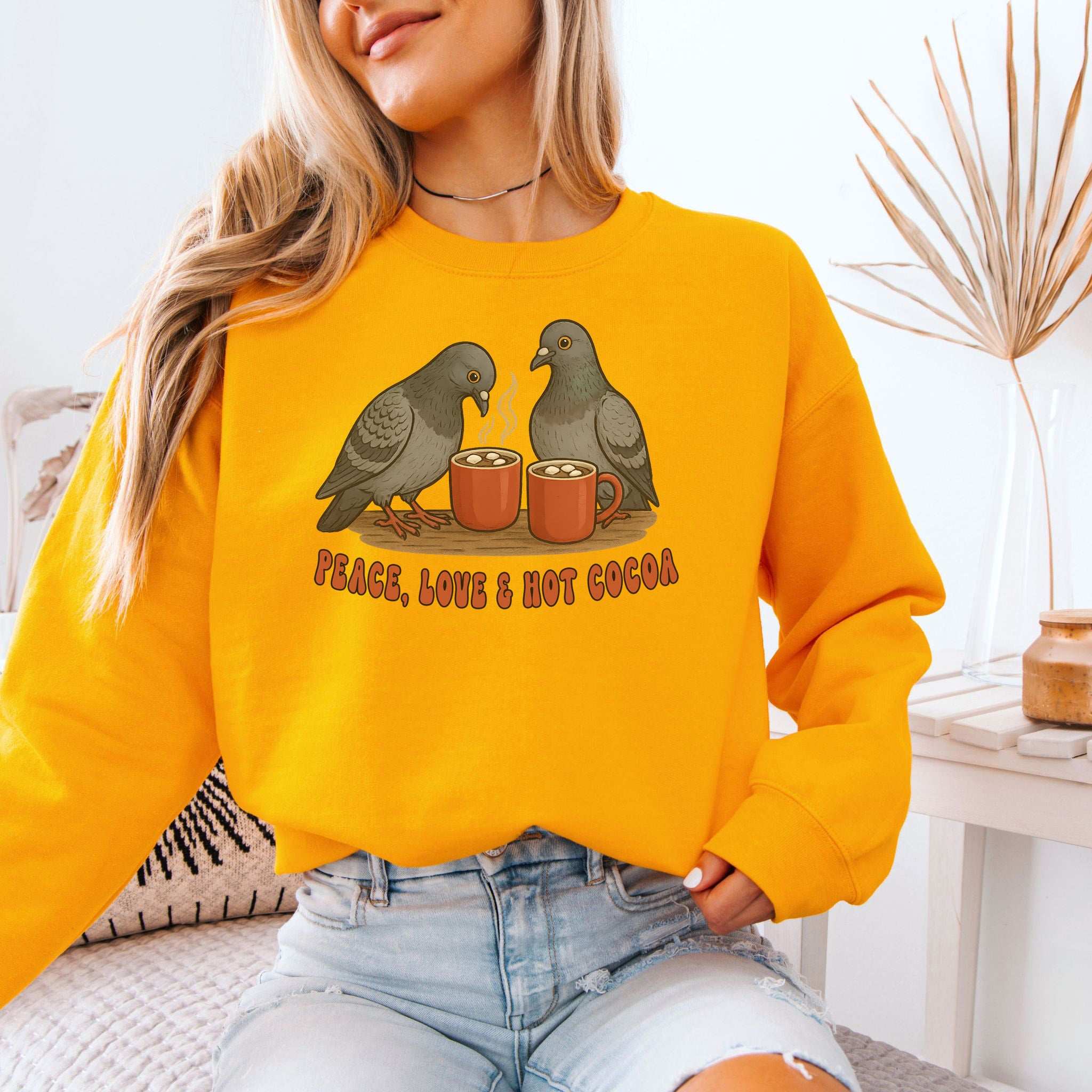 Peace, Love & Hot Cocoa Sweatshirt – Cozy Pigeon Christmas Gift