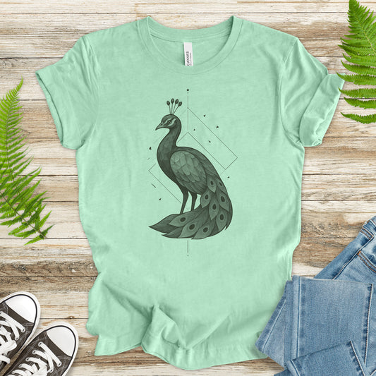 Geometric Peacock T-Shirt – Vintage Bird Art Spirit Animal Tee