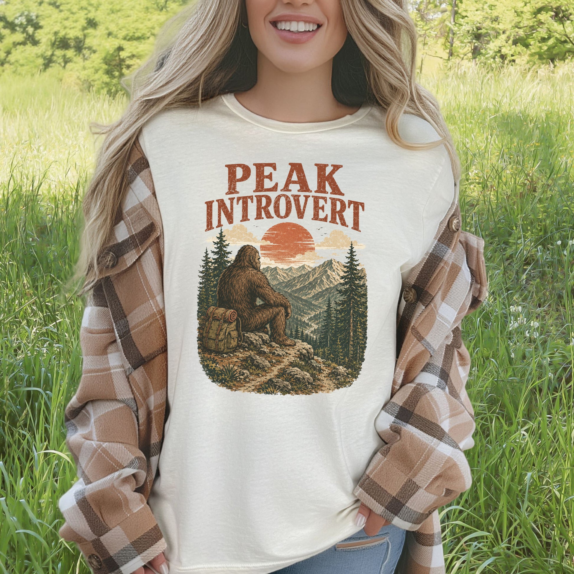Peak Introvert Bigfoot Sasquatch Retro Mountain Hiking Humor T-Shirt
