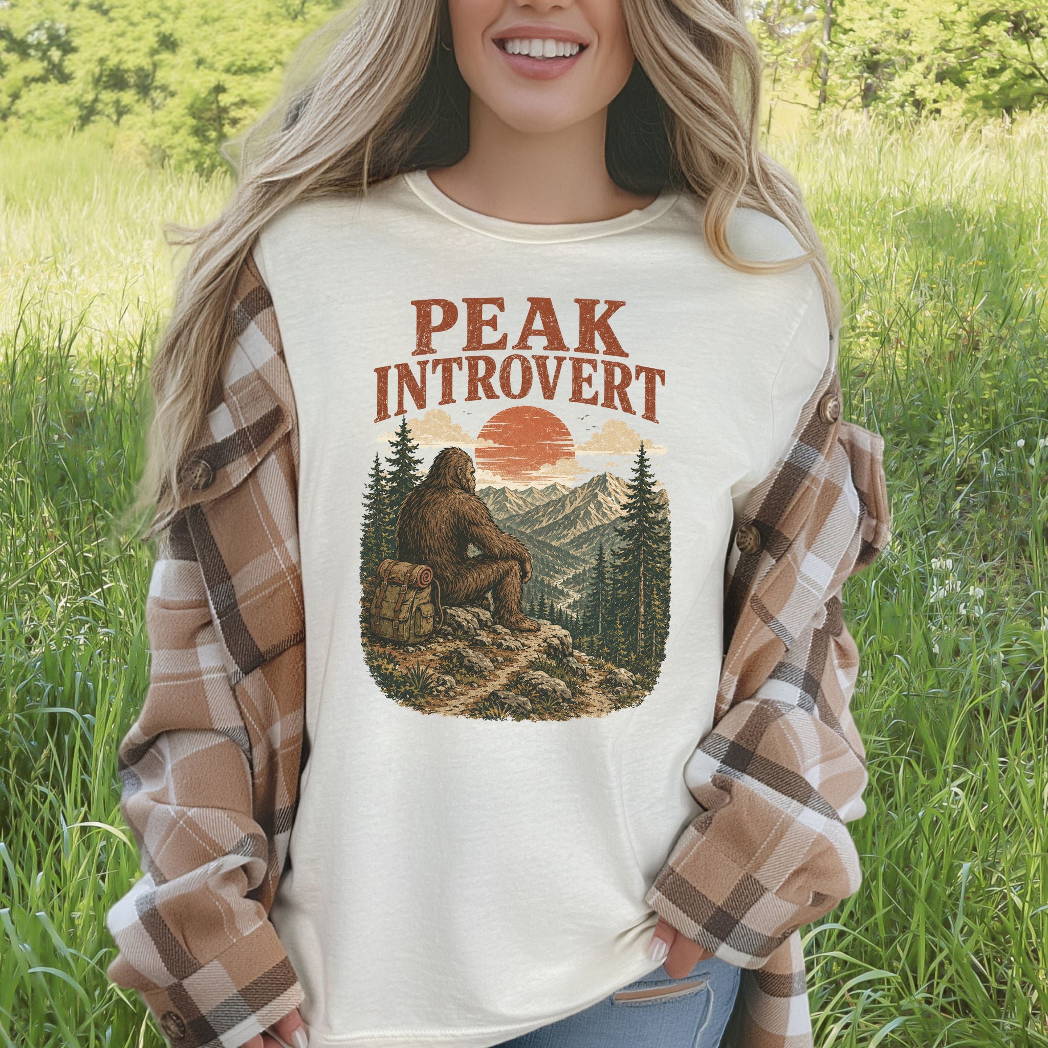 Peak Introvert Bigfoot Sasquatch Retro Mountain Hiking Humor T-Shirt
