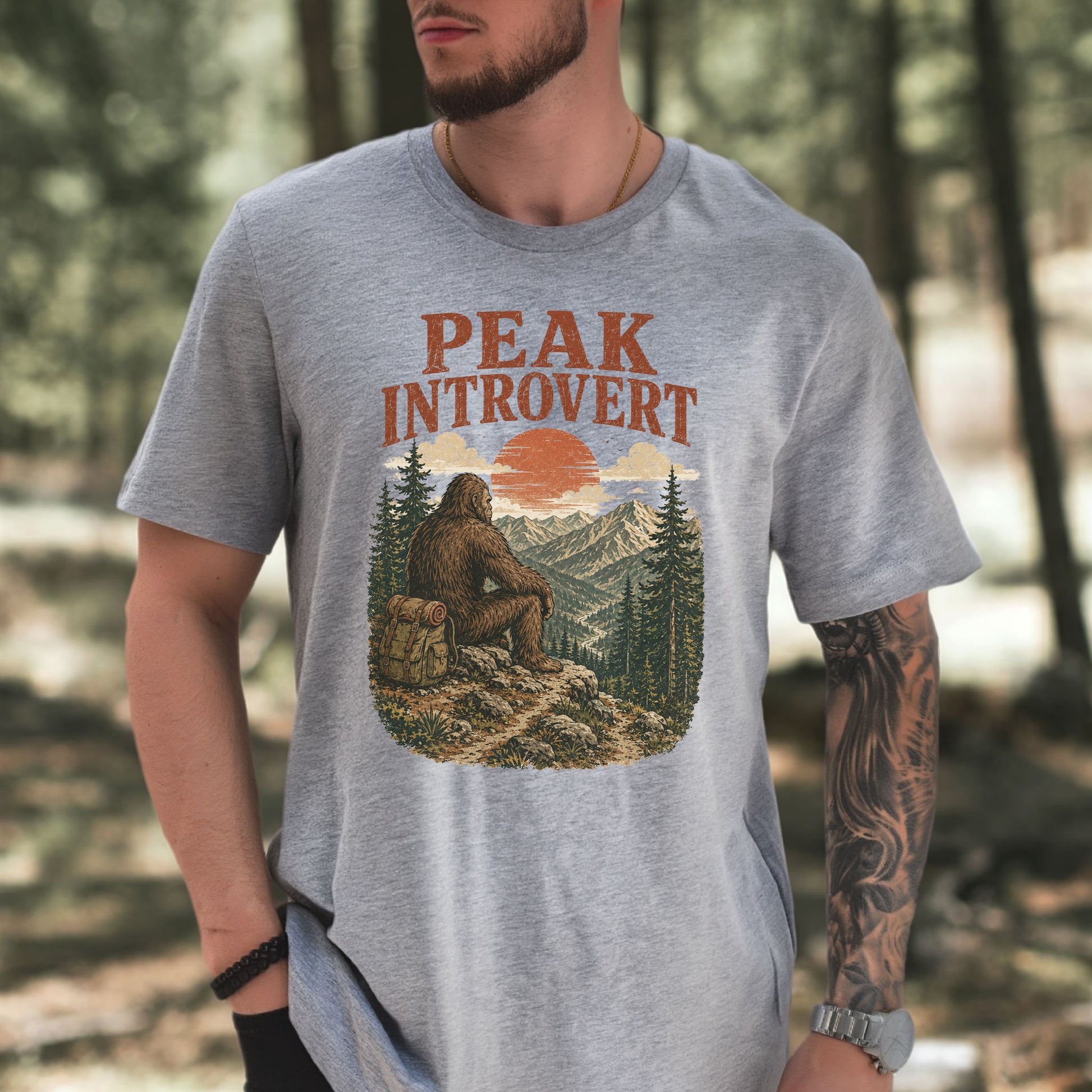 Peak Introvert Bigfoot Sasquatch Retro Mountain Hiking Humor T-Shirt