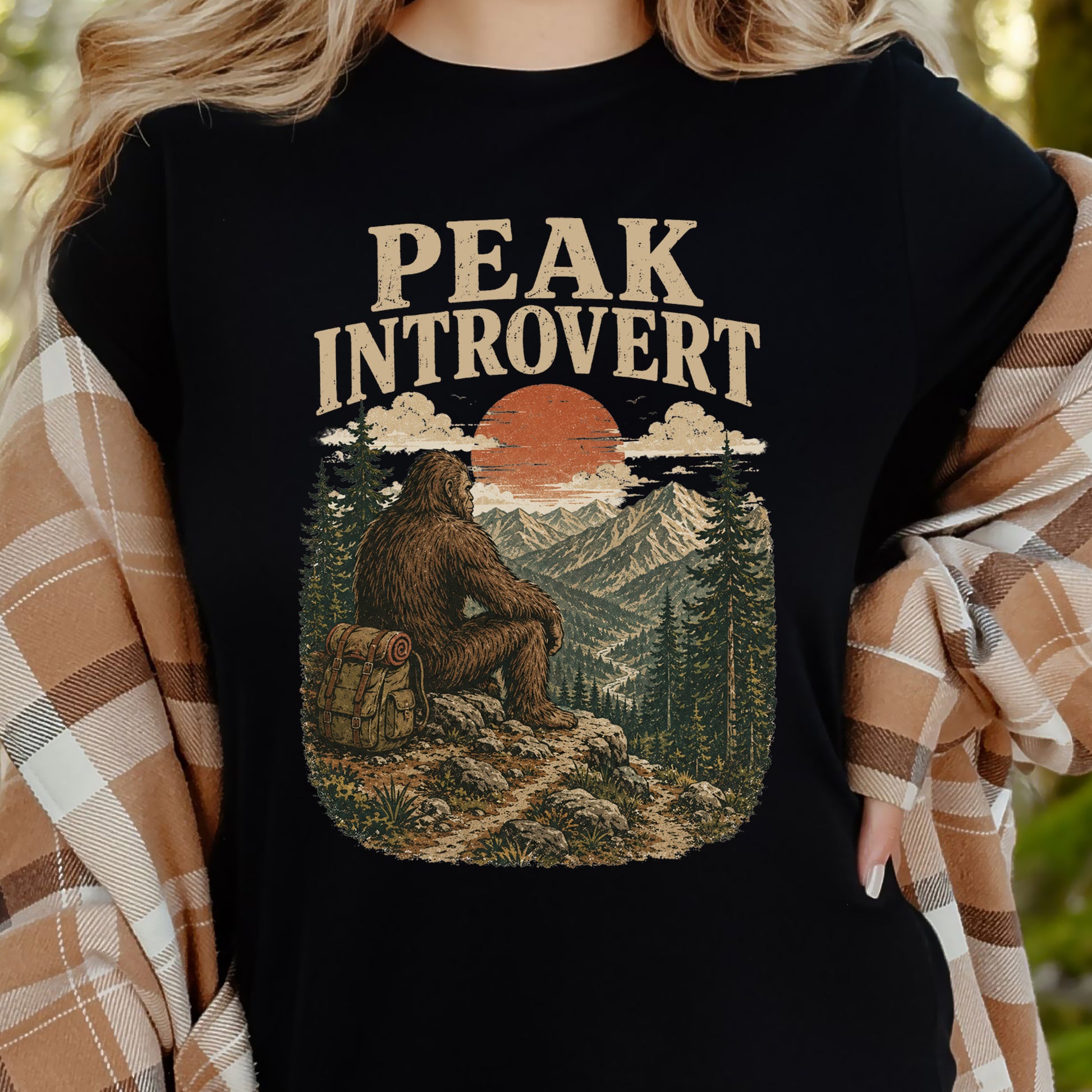 Peak Introvert Bigfoot Sasquatch Retro Mountain Hiking Humor T-Shirt