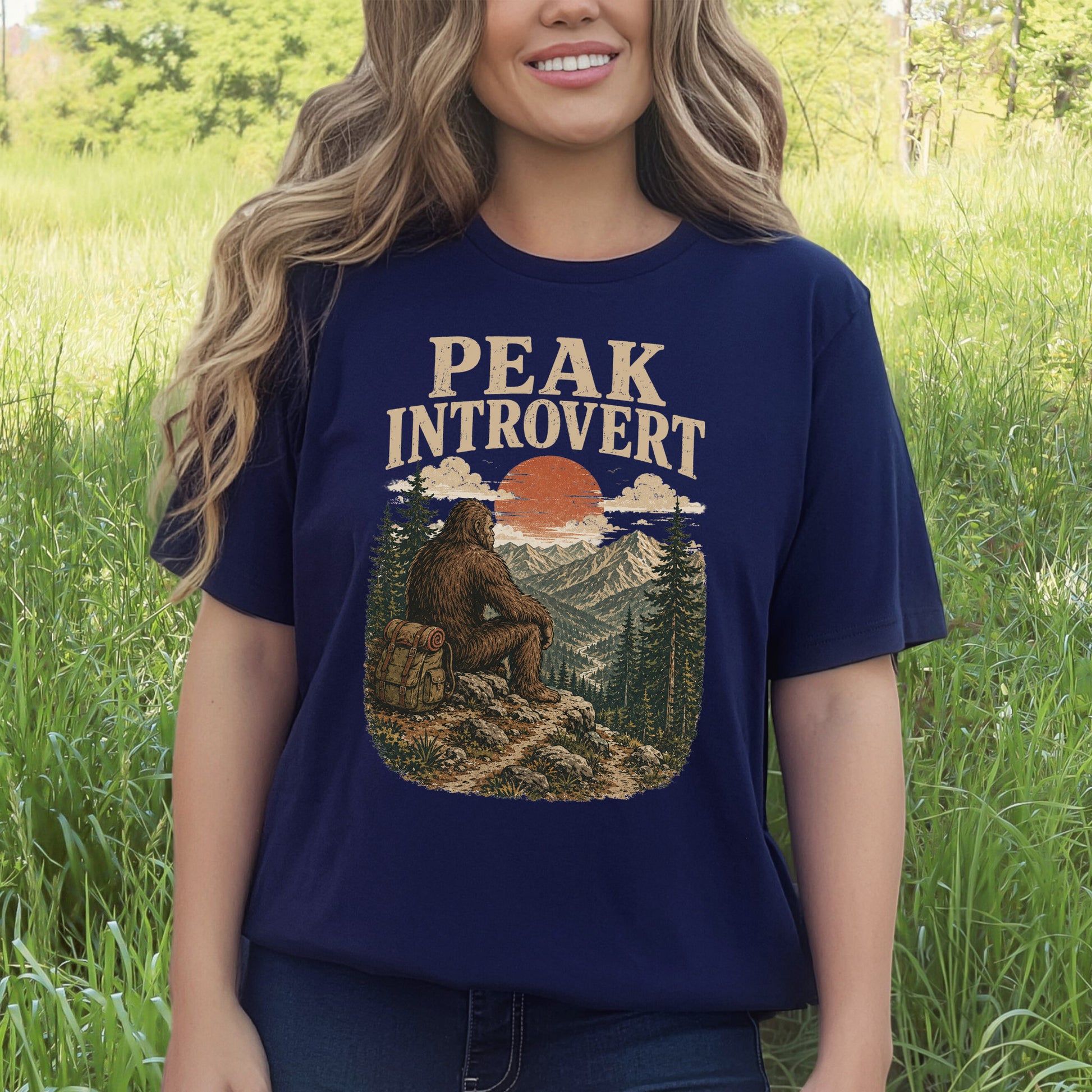Peak Introvert Bigfoot Sasquatch Retro Mountain Hiking Humor T-Shirt